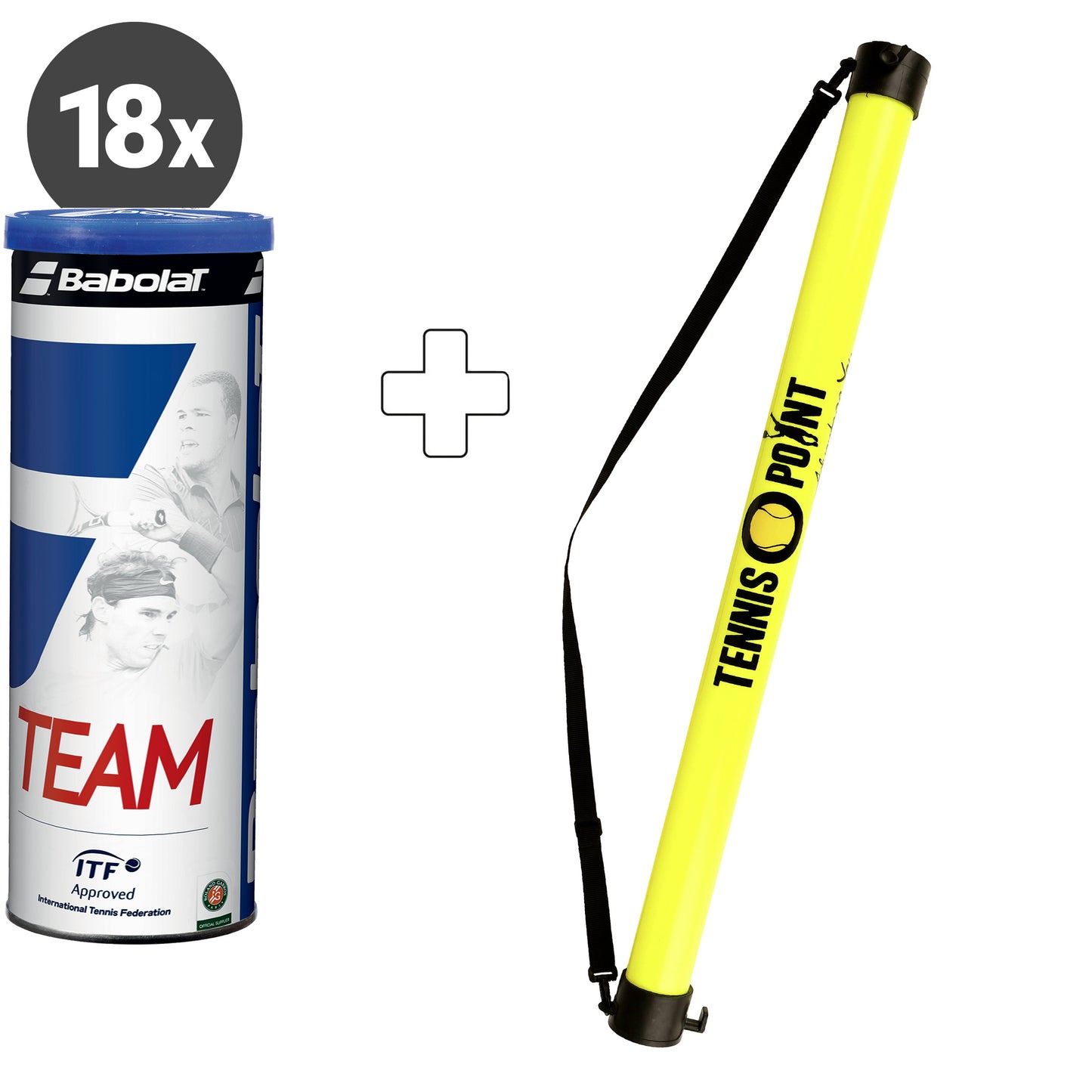 Babolat 18 botes de 4 pelotas Team Más tubo recogepelotas Babolat 18 botes de 4 pelotas Team Más tubo recogepelotas