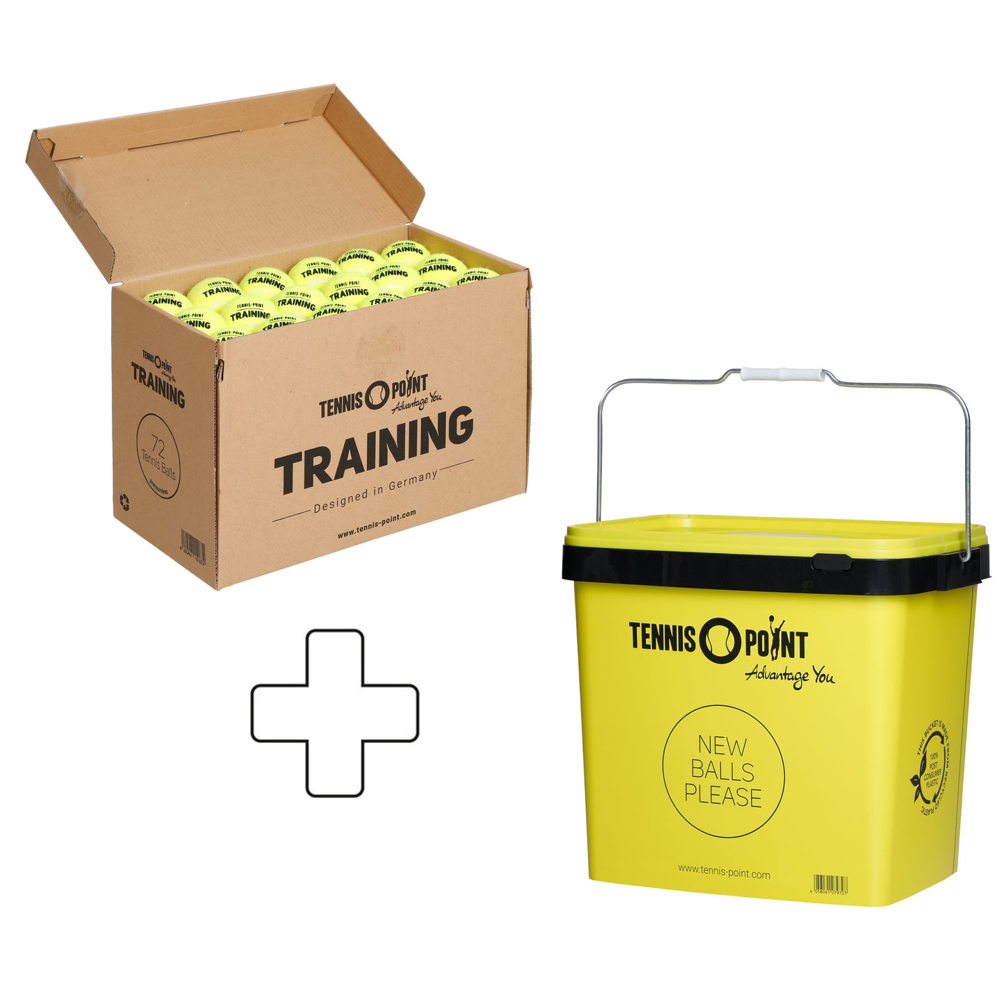 Tennis-Point Caja de 72 Training Más cubo de pelotas Tennis-Point Caja de 72 Training Más cubo de pelotas