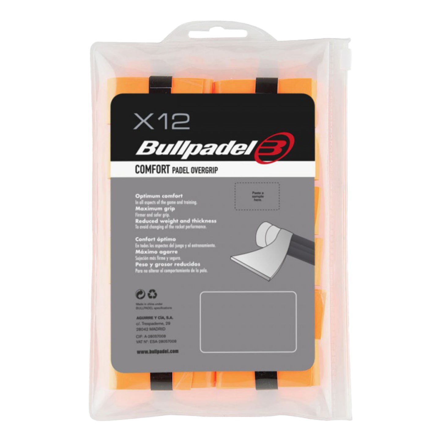 Bullpadel GB-1600 PACK 12 COMFORT-Naranja Neón Bullpadel GB-1600 PACK 12 COMFORT-Naranja Neón