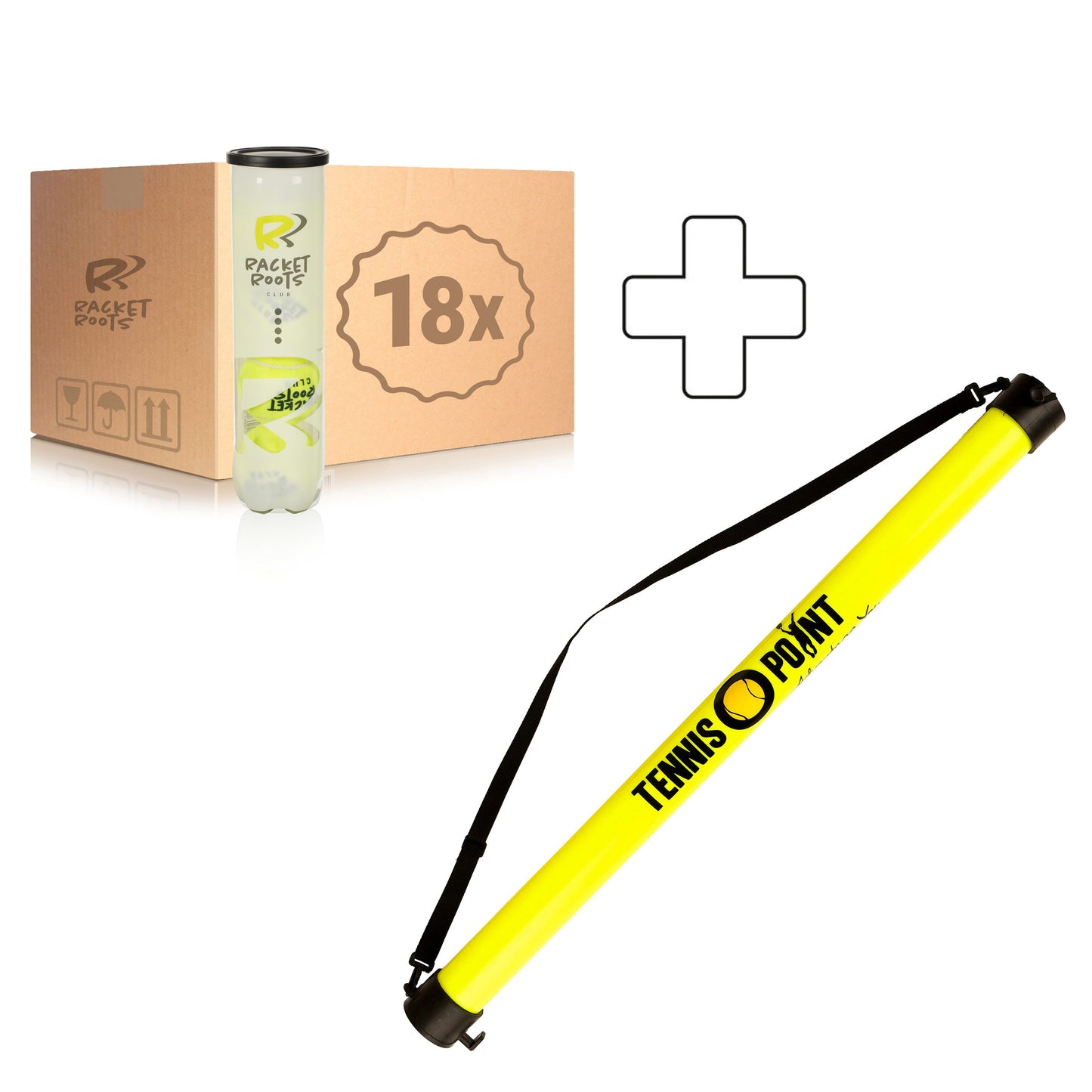 Racket Roots 18 botes de 4 pelotas Club Tennisball Más tubo recogepelotas Racket Roots 18 botes de 4 pelotas Club Tennisball Más tubo recogepelotas