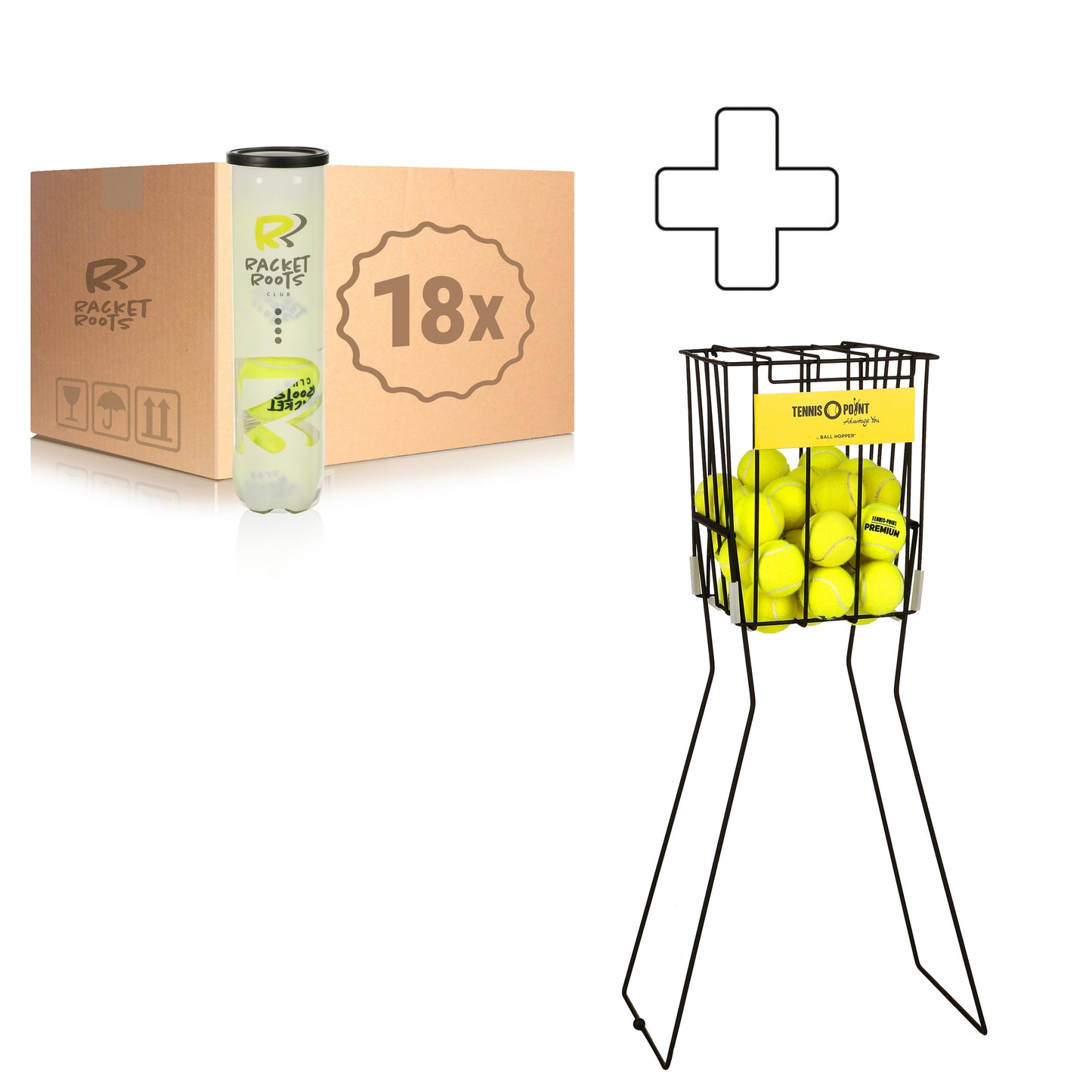 Racket Roots 18 botes de 4 pelotas Club Tennisball Más cesta de pelotas Racket Roots 18 botes de 4 pelotas Club Tennisball Más cesta de pelotas