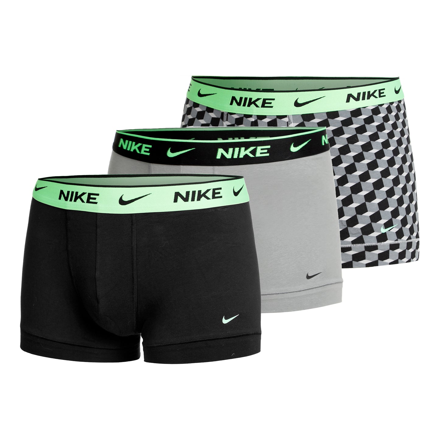 Nike Everyday Cotton Stretch Trunk Calzoncillos Tipo Bóxer Pack De 3 Hombres-Gris,Verde Neón