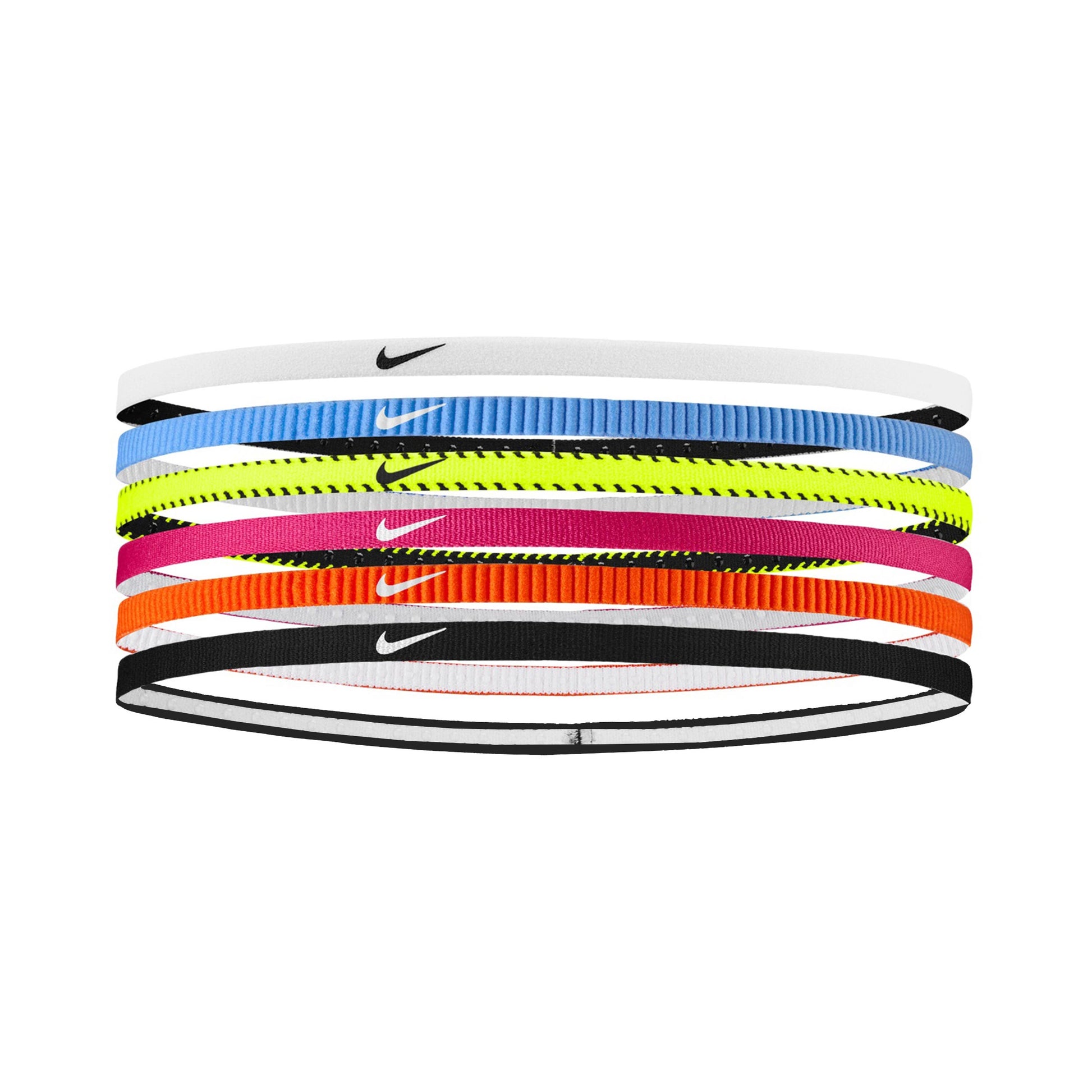 Nike Nike Flex Classic Slim Cinta Para El Pelo Pack De 6-Amarillo Neón,Rosa