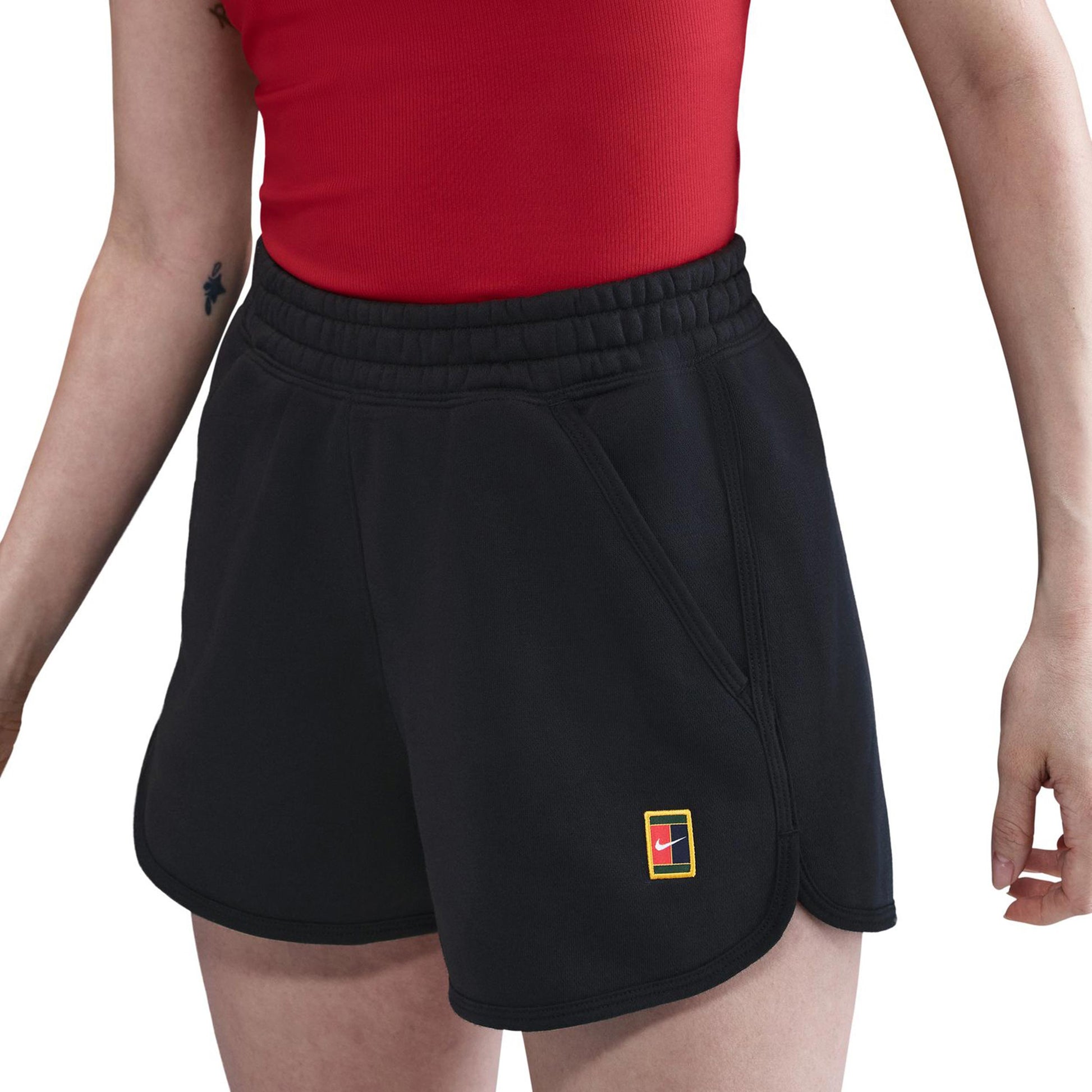 Nike Court Heritage Fleece Mid Rise Shorts Mujeres-Negro