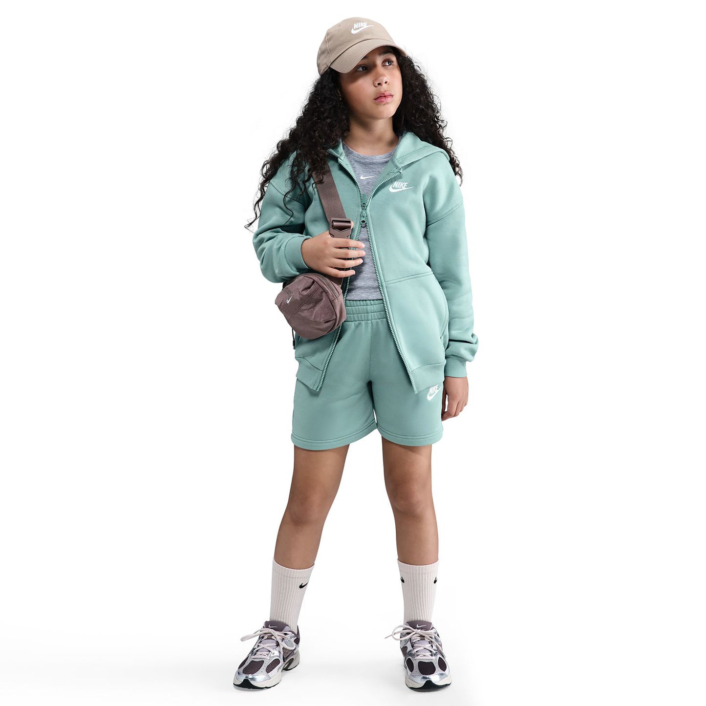 Nike Club Fleece Oversized Full-Zip Sudadera Con Cremallera Chicas-Salvia