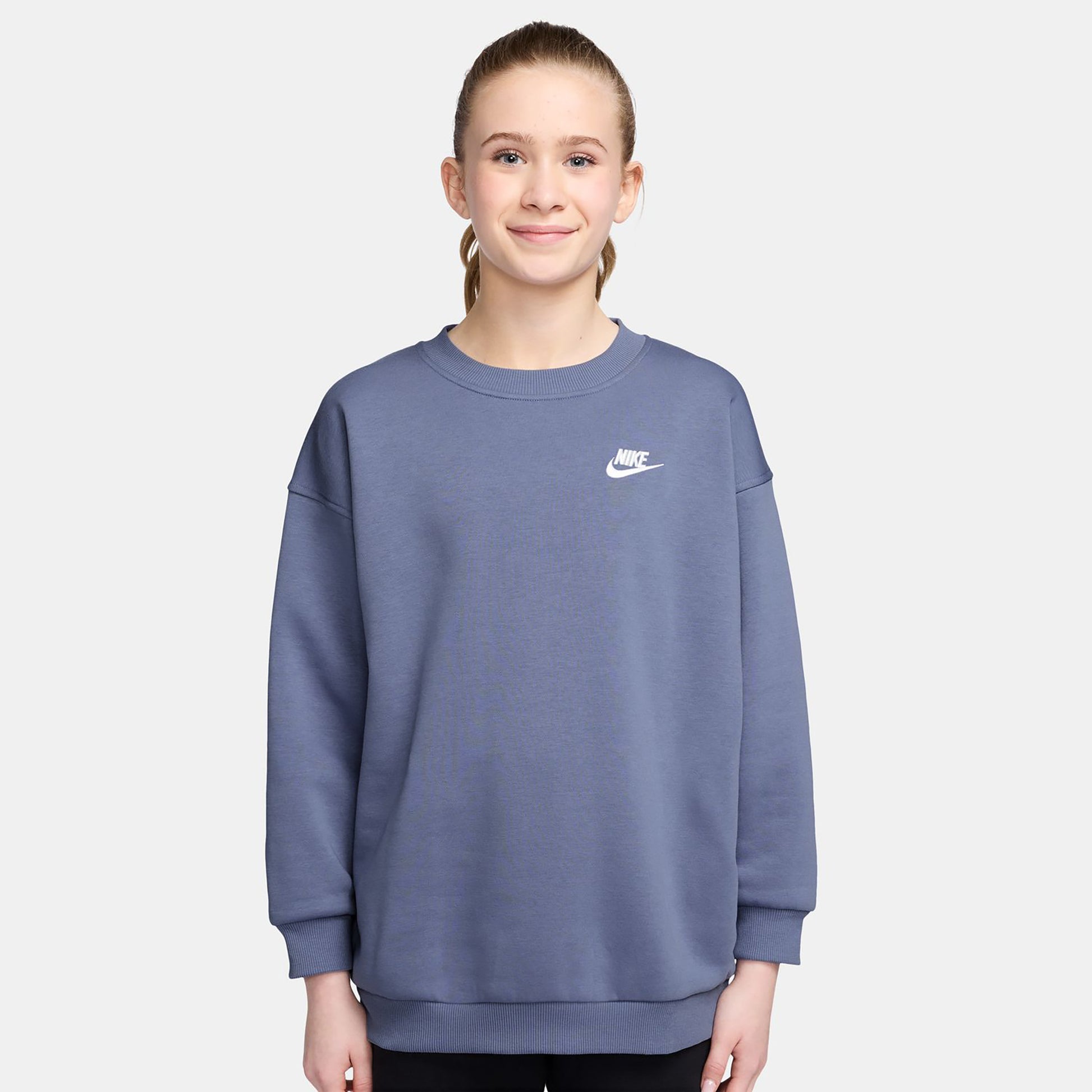 Nike Sportswear Club Fleece Oversized Crew Sudadera Chicas - azul-gris, blanco