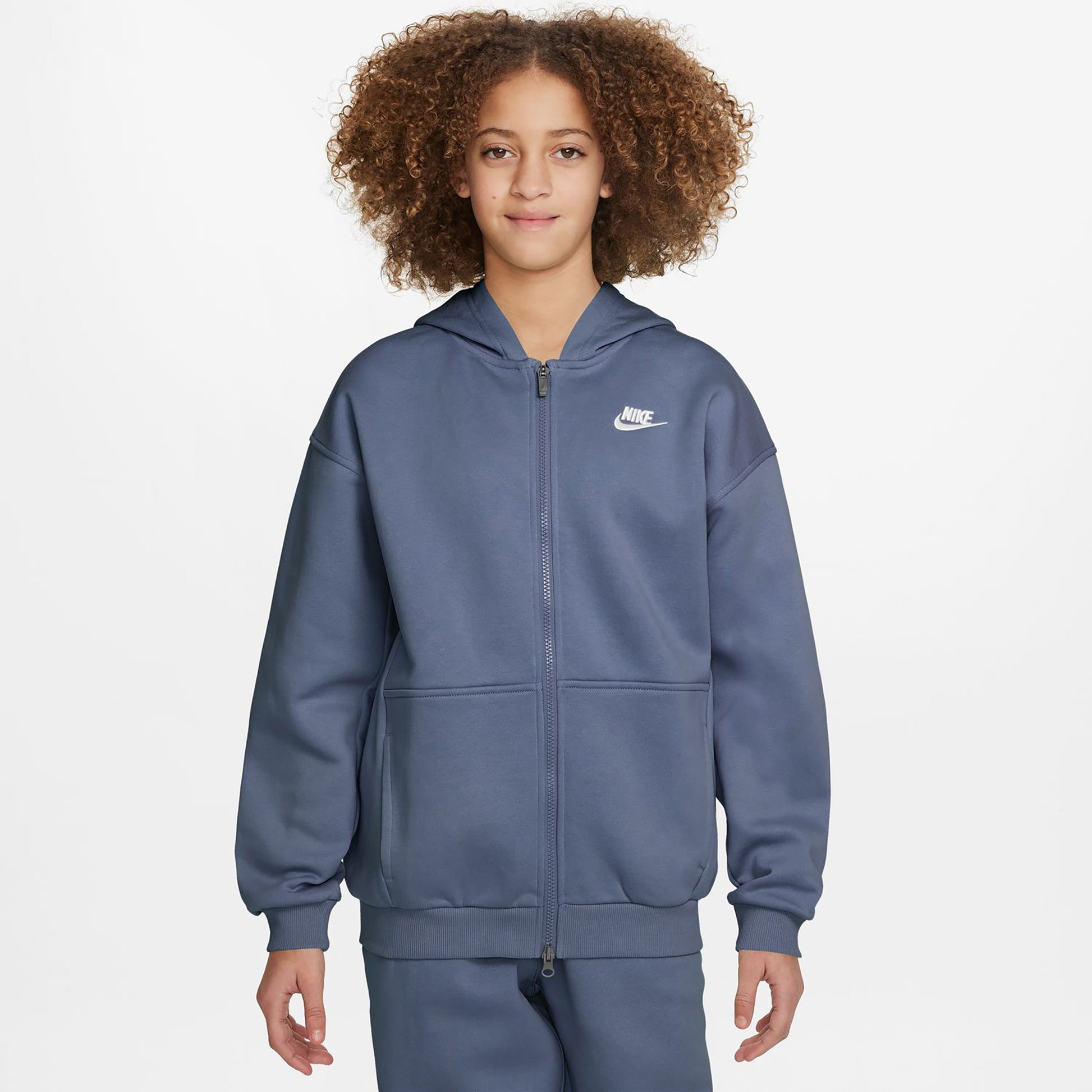 Nike Club Fleece Oversized Crew Sudadera Chicas - azul-gris, blanco