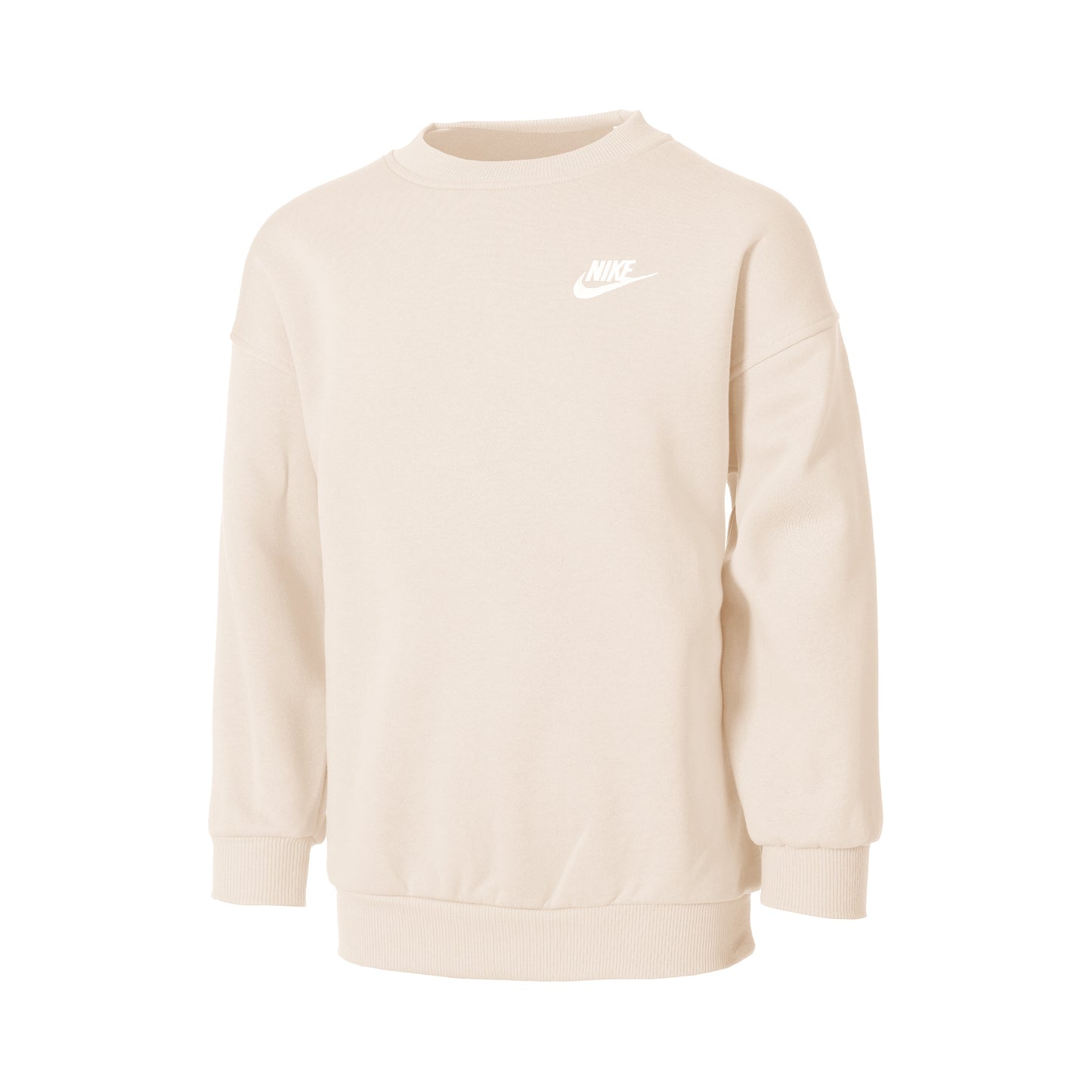 Nike Club Fleece Oversized Crew Sudadera Chicas-Beige,Blanco