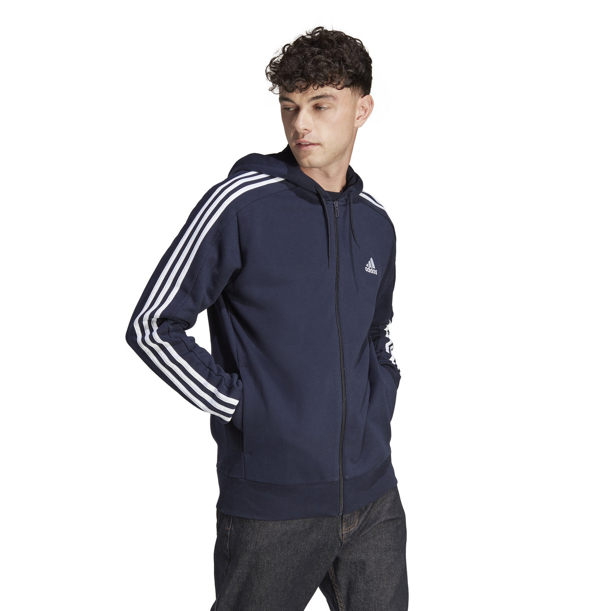 adidas 3Stripes Sudadera con cremallera Hombres - azul oscuro, blanco