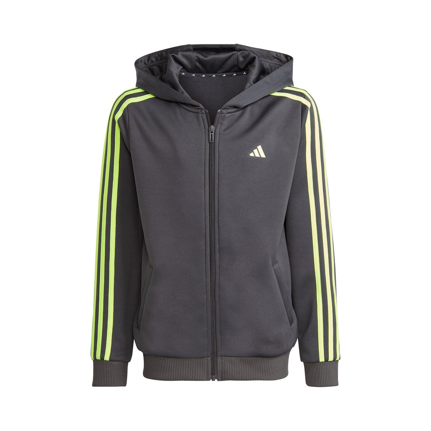 adidas Training ES 3 Stripes Full-Zip Sudadera con cremallera Niños - gris oscuro, verde neón