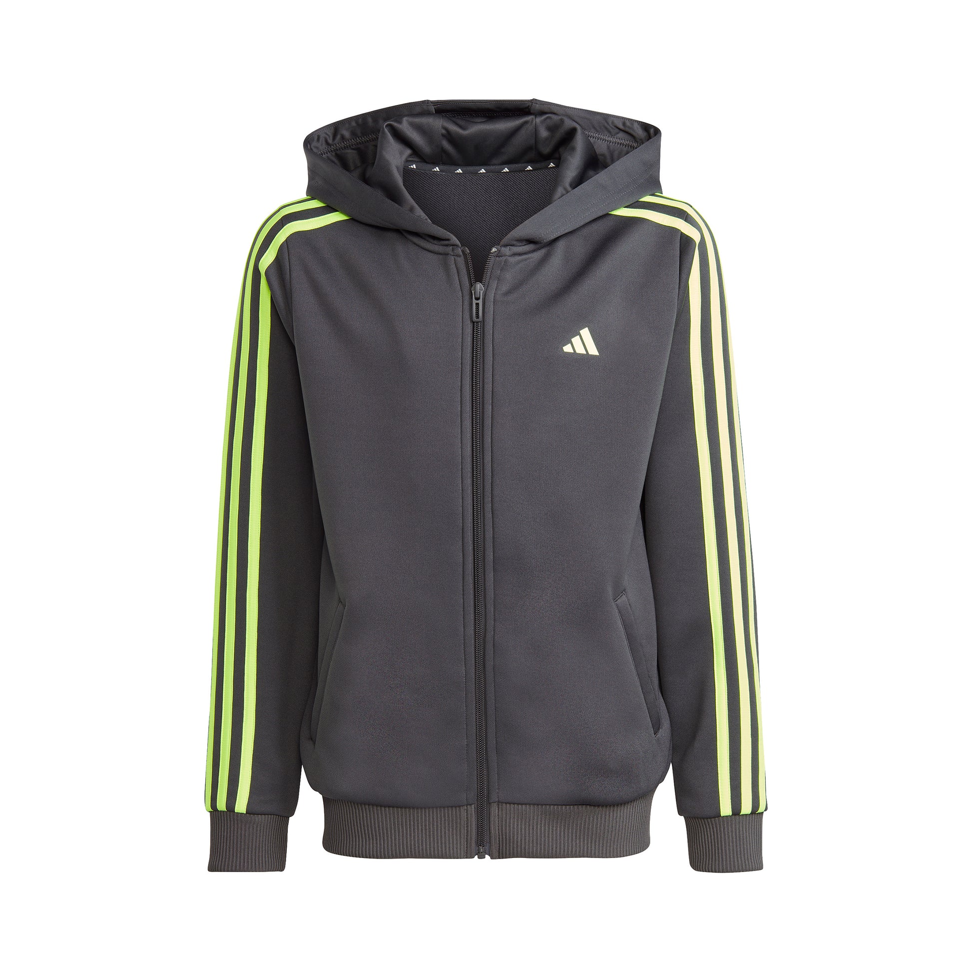 adidas Training ES 3 Stripes Full-Zip Sudadera con cremallera Niños - gris oscuro, verde neón
