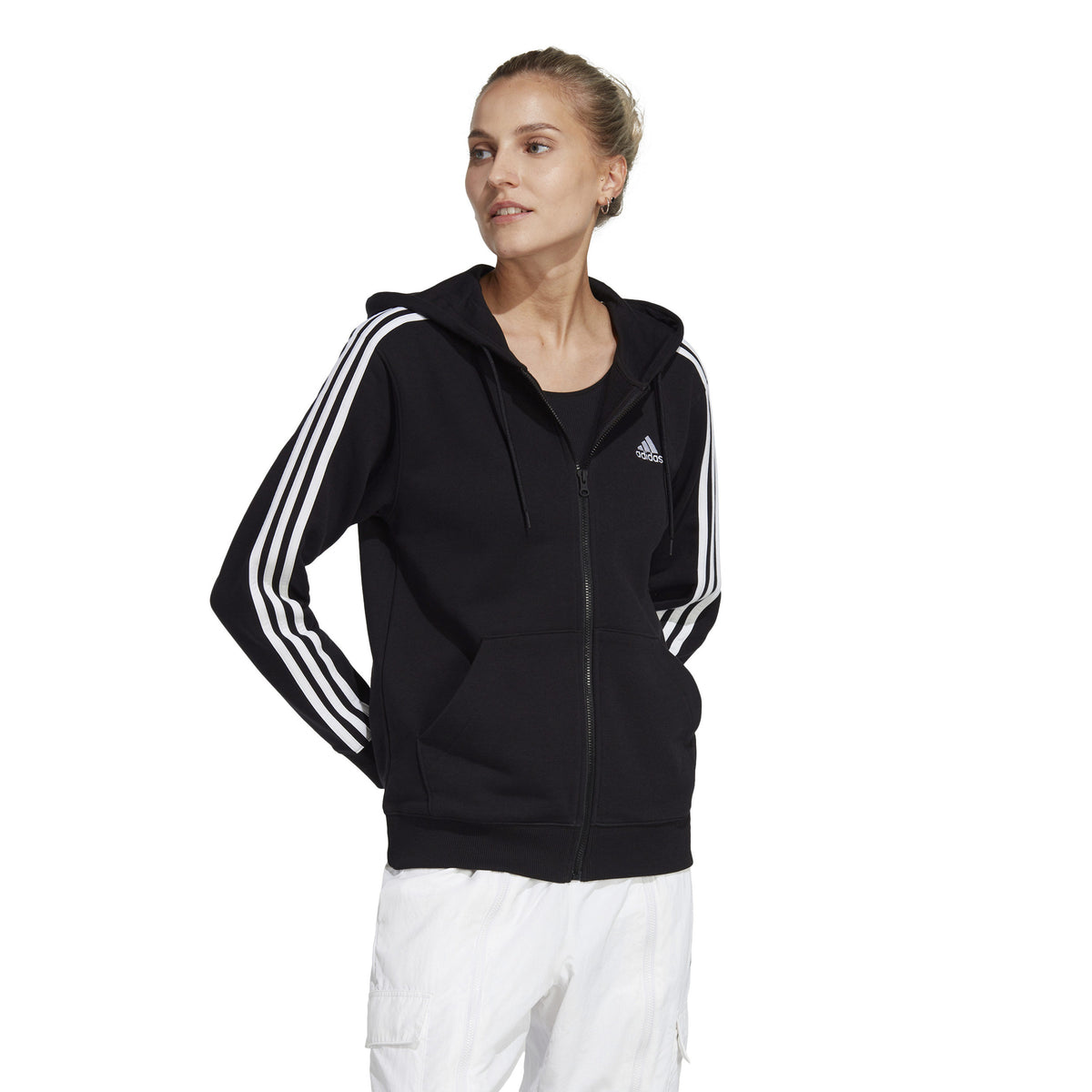 adidas 3Stripes Sudadera con cremallera Mujeres - negro, blanco