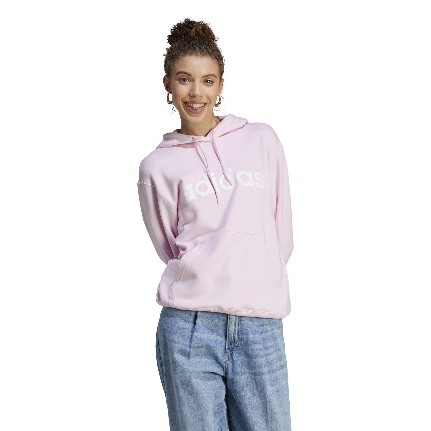 adidas Linear French Terry Sudadera con capucha Mujeres - rosa, blanco