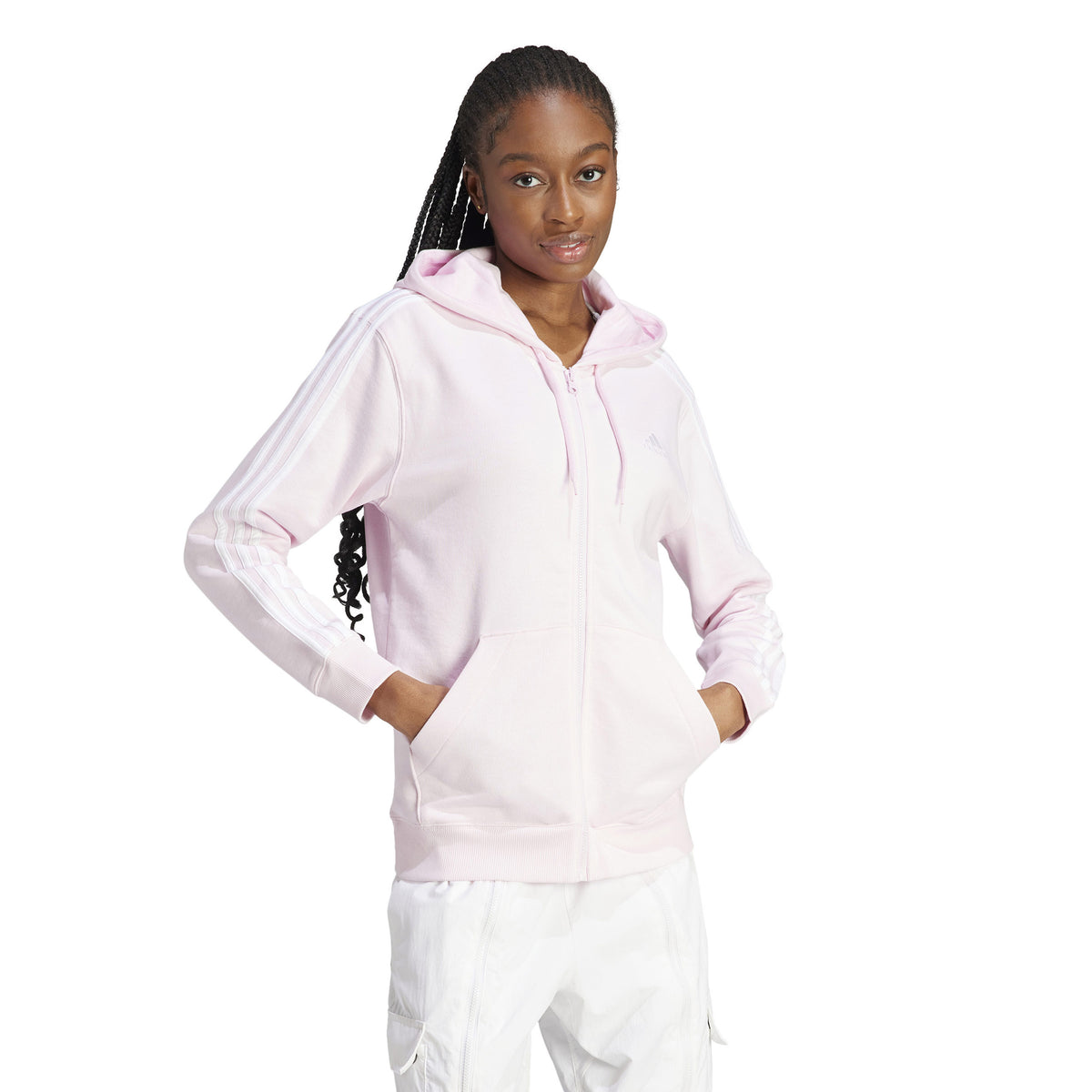 adidas 3Stripes Sudadera con cremallera Mujeres - rosa, blanco