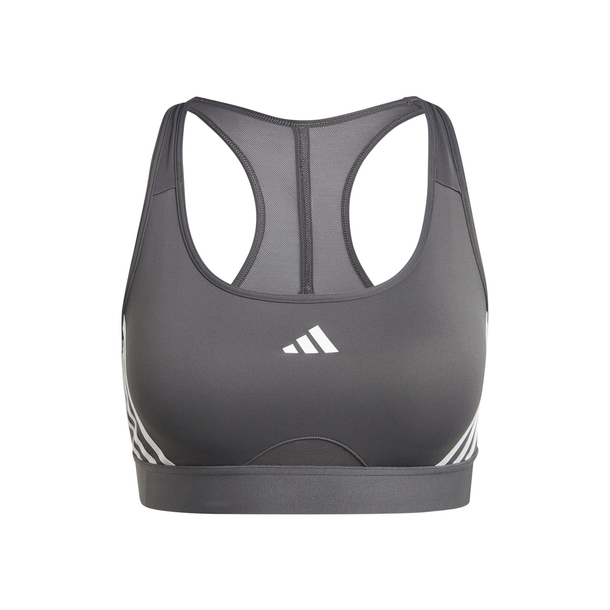 adidas Power Racer Medium 3Stripes Sujetador deportivo Mujeres - gris, blanco
