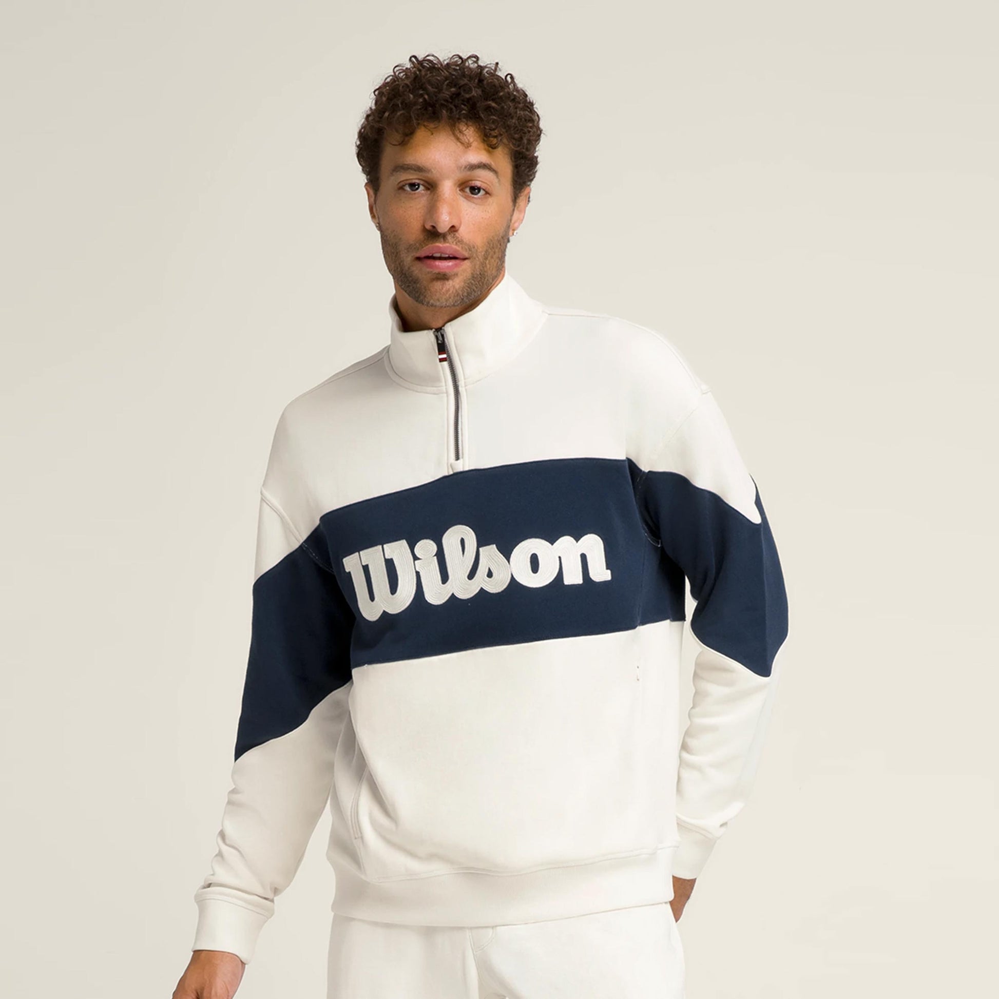 Wilson Parkside Half-Zip Sudadera Hombres-Crema,Azul Oscuro