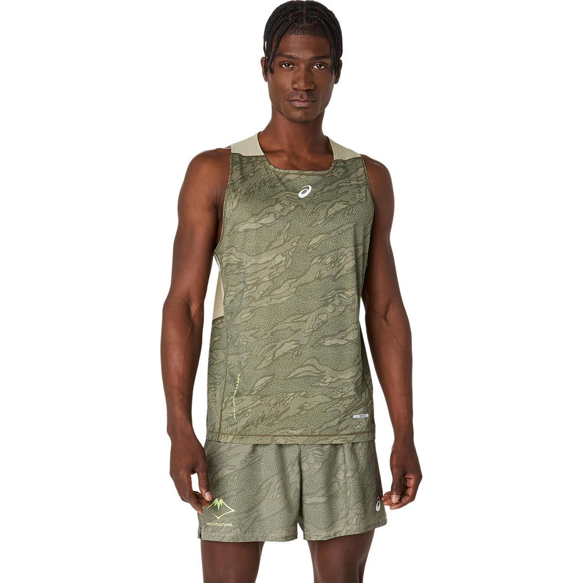 ASICS Fujitrail Camiseta De Running Hombres-Verde,Negro