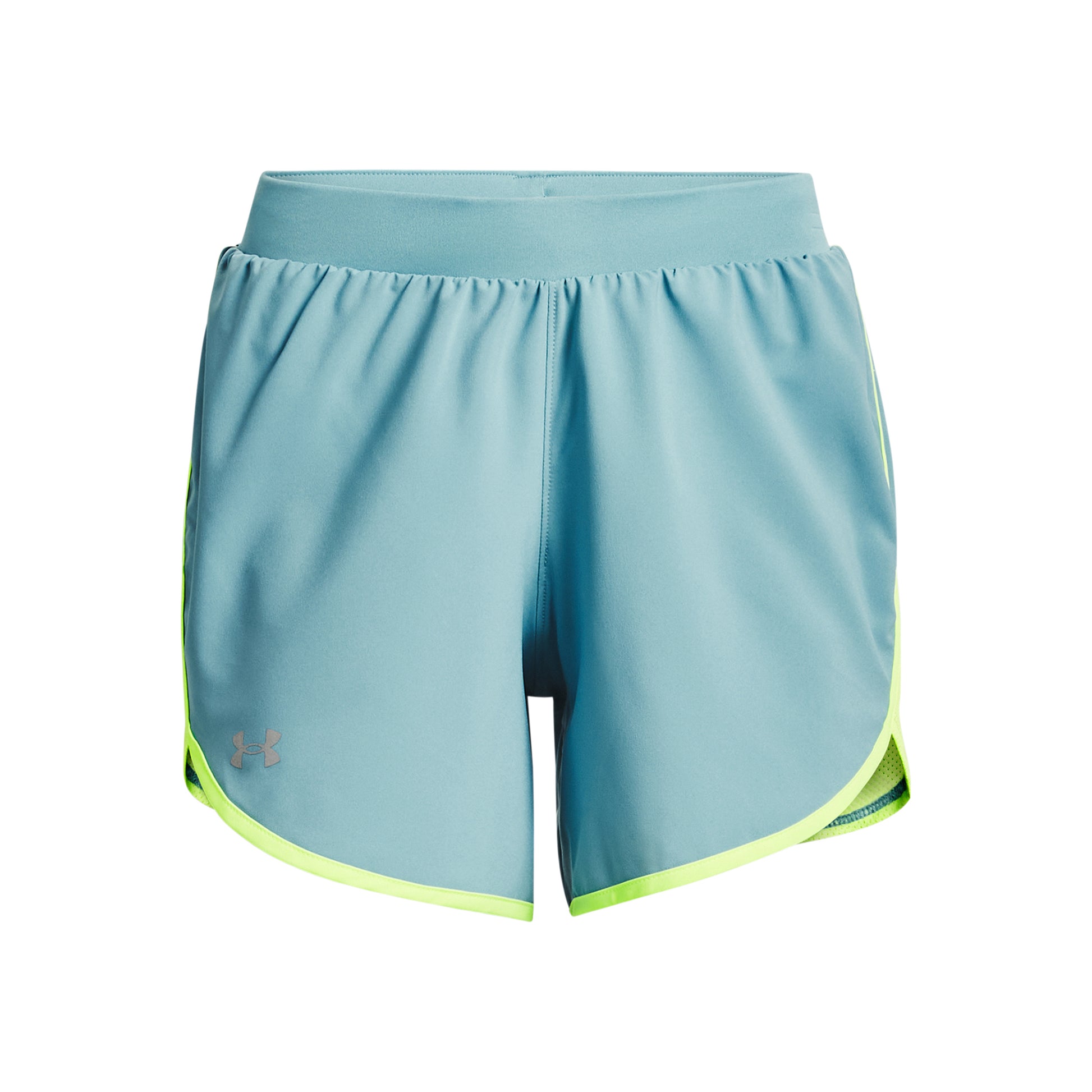 Under Armour Fly By Elite 5in Shorts Mujeres-Azul Claro,Amarillo Neón