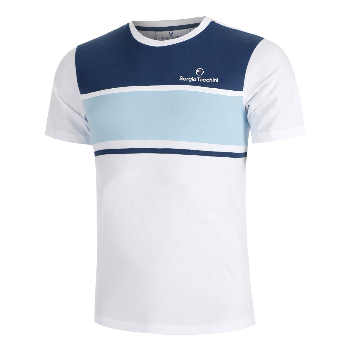 Sergio Tacchini Arpa Camiseta De Manga Corta Hombres-Blanco,Azul Claro