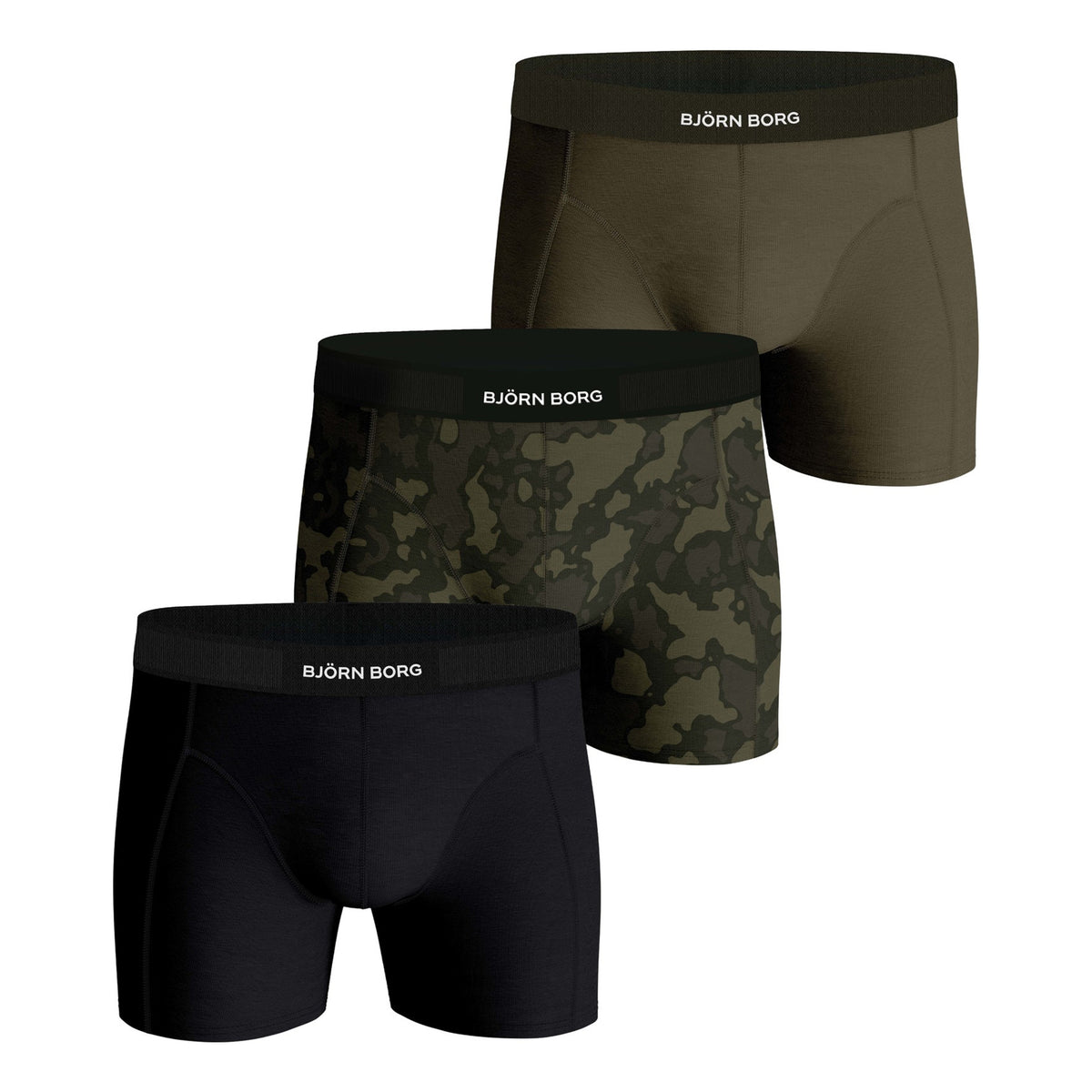 Björn Borg Premium Cotton Stretch Calzoncillos tipo bóxer Pack de 3 Hombres - negro, caqui