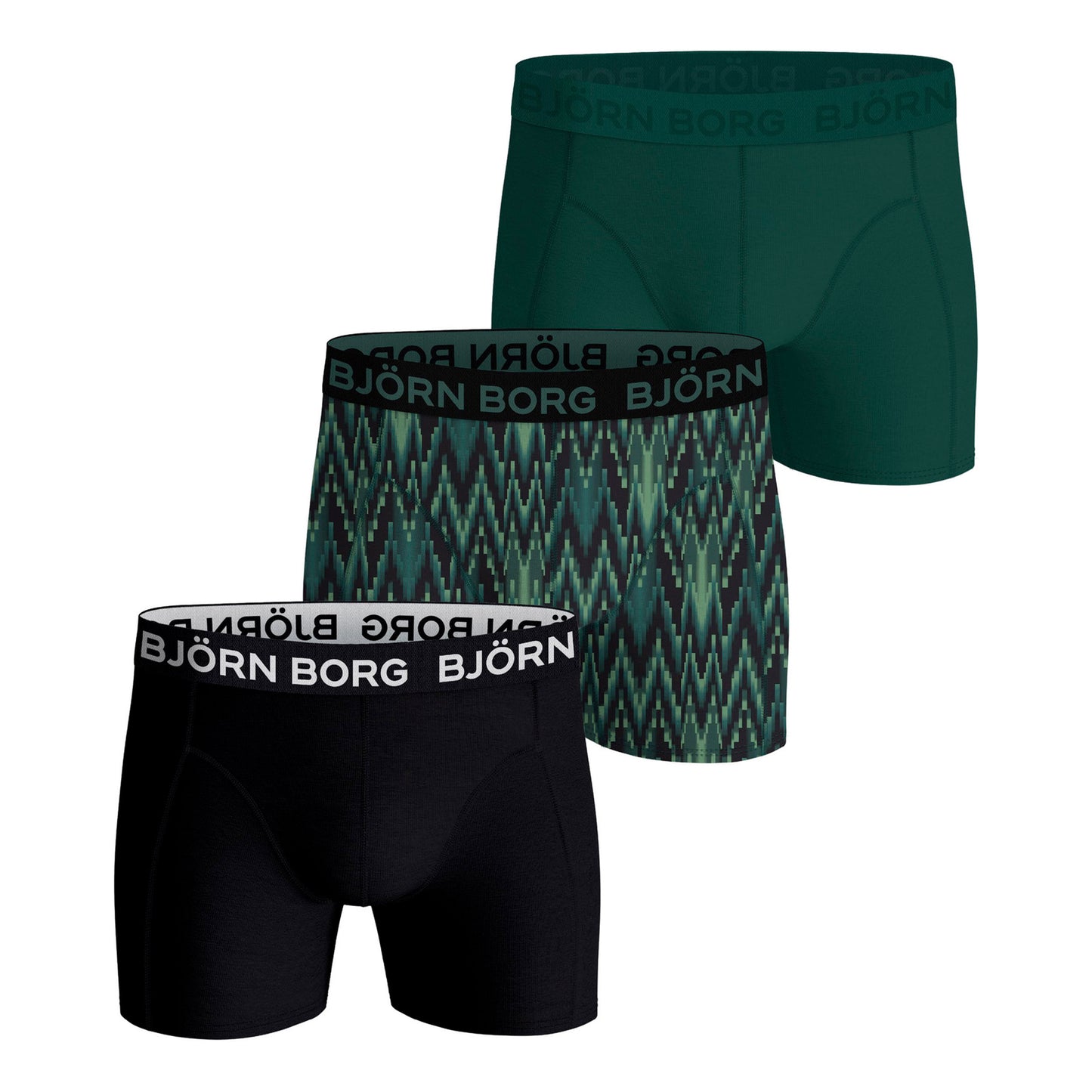 Björn Borg Cotton Stretch Calzoncillos tipo bóxer Pack de 3 Hombres - negro, verde oscuro