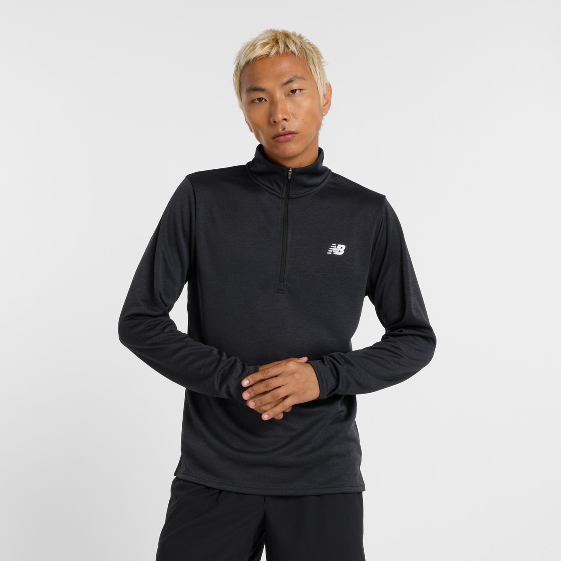 New Balance Knit 1/4 Zip Camiseta De Manga Larga Hombres-Negro