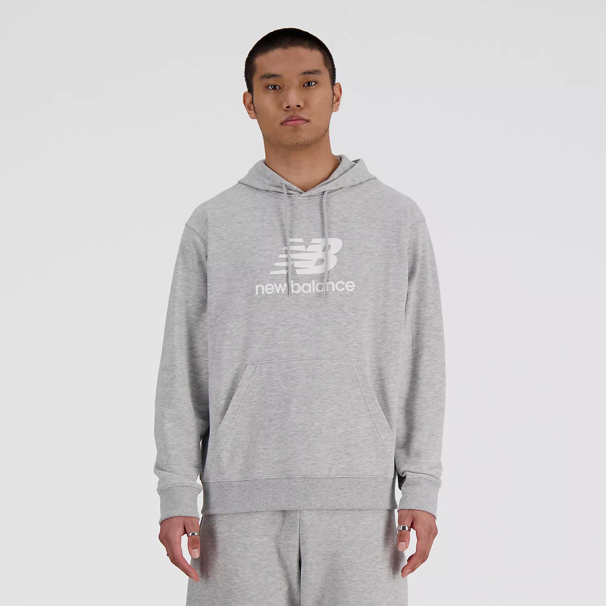 New Balance French Terry Logo Hoodie Sudadera Con Capucha Hombres-Gris