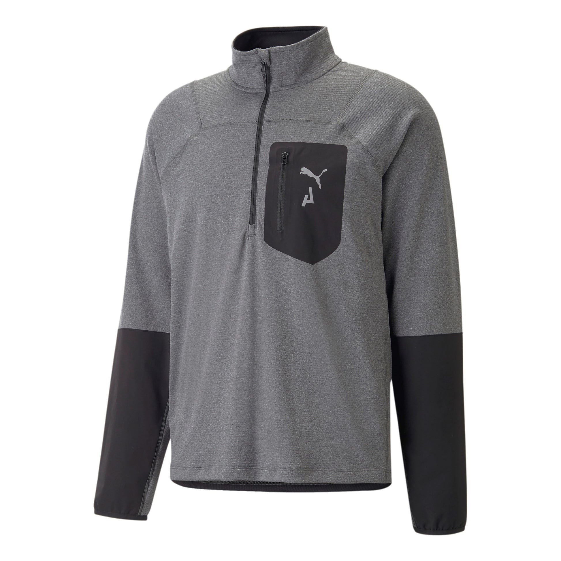 Puma Seasons Raincell Half-Zip Top De Running Hombres-Gris,Negro