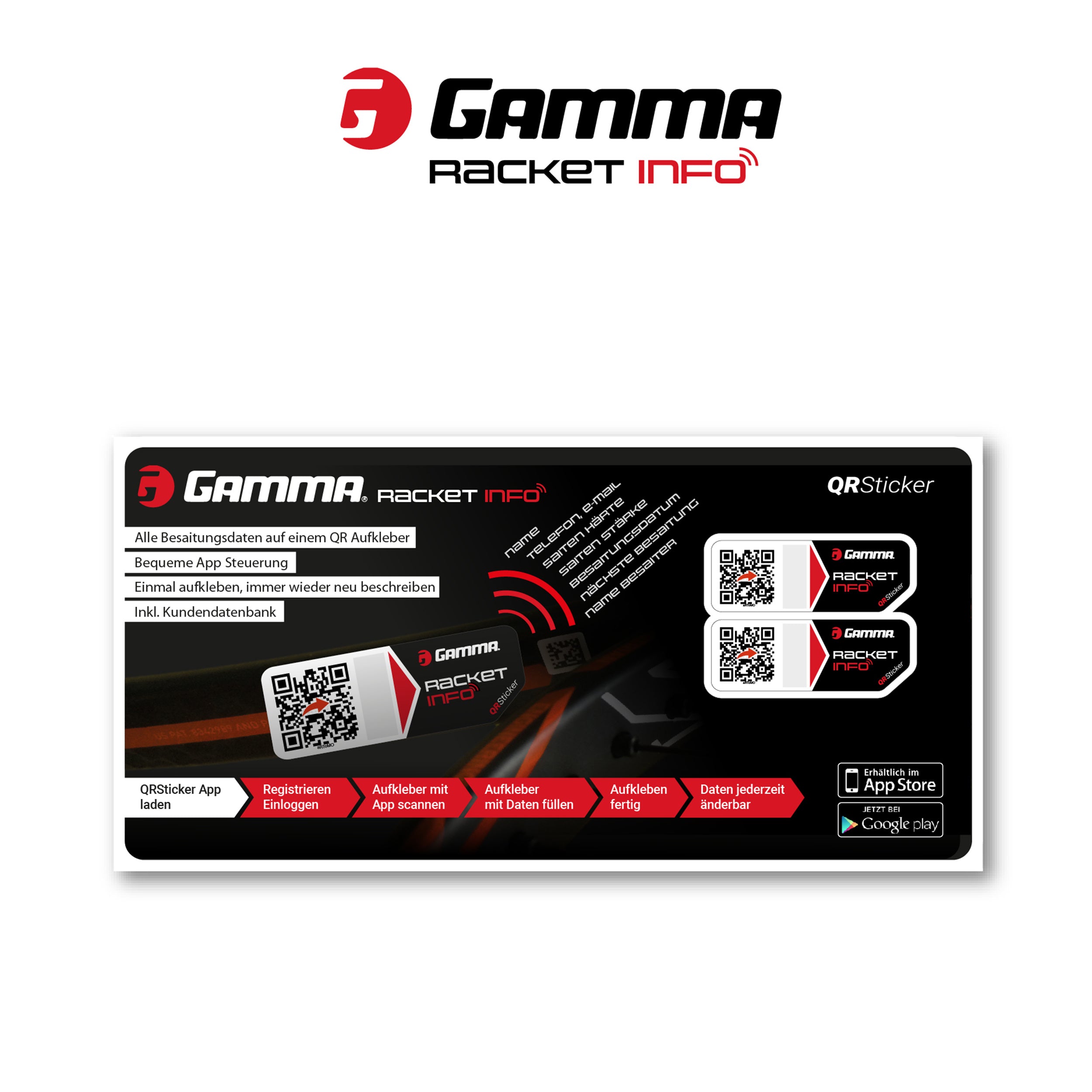 Gamma Racket Info Adhesivo De Cuerda Pack De 2-Negro