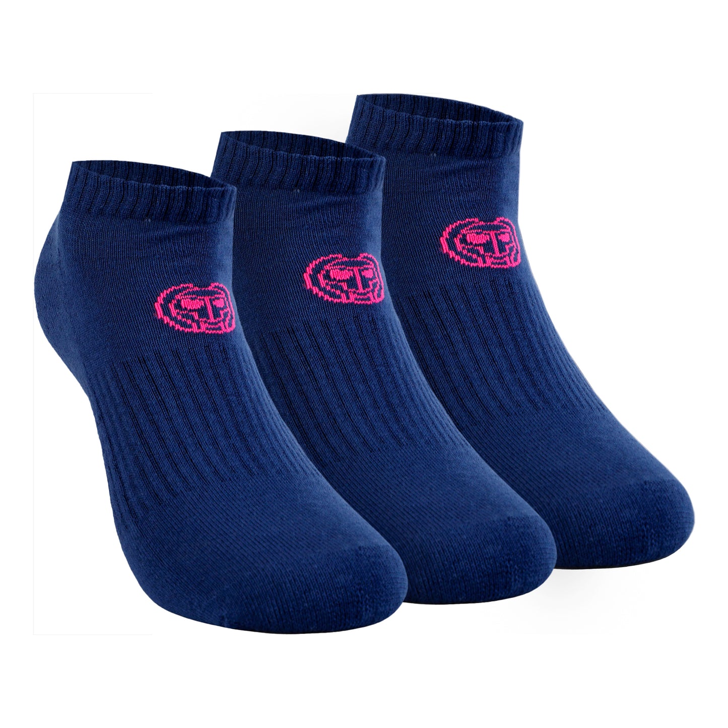 BIDI BADU Leana No Show Tech Calcetines Deporte Pack De 3 Mujeres-Azul Oscuro,Rosa