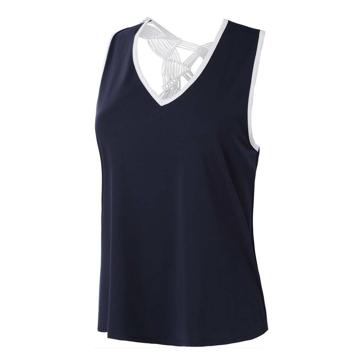 Lucky in Love Macrame Camiseta de tirantes Mujeres - azul oscuro, blanco
