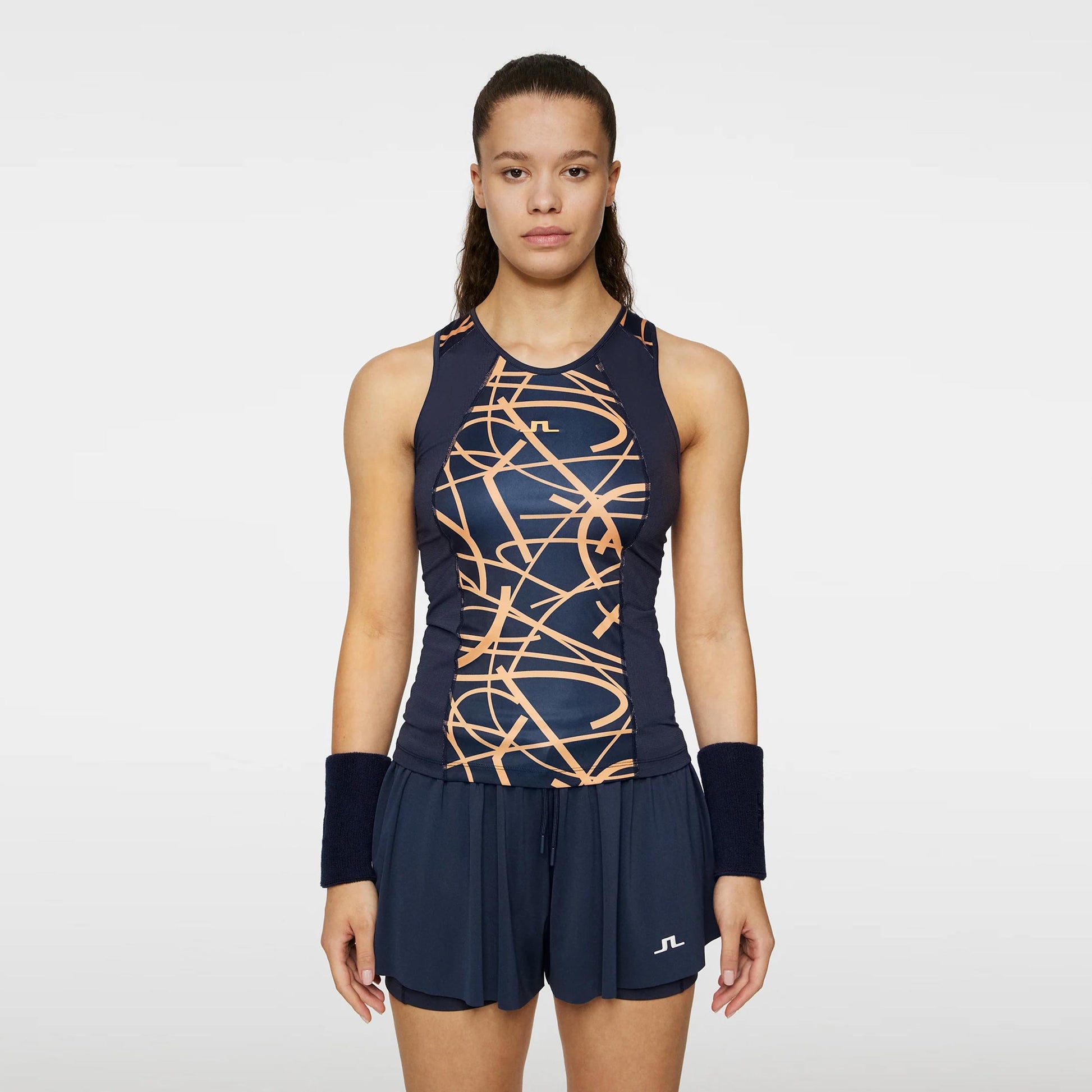 JLindeberg Miria Printed Camiseta De Tirantes Mujeres-Azul Oscuro,Naranja