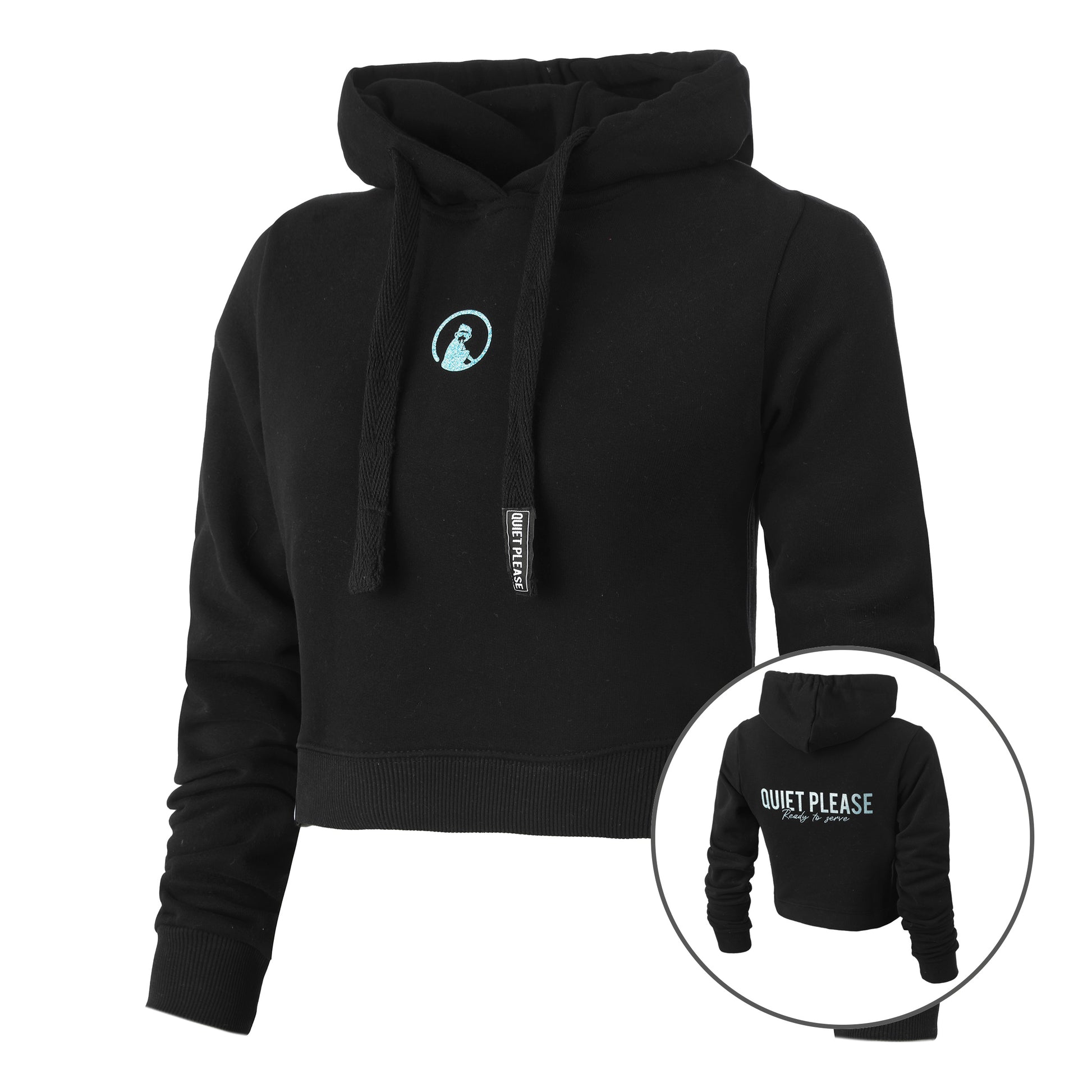 Quiet Please Ready To Serve Glitter Crop Sudadera con capucha Mujeres - negro,