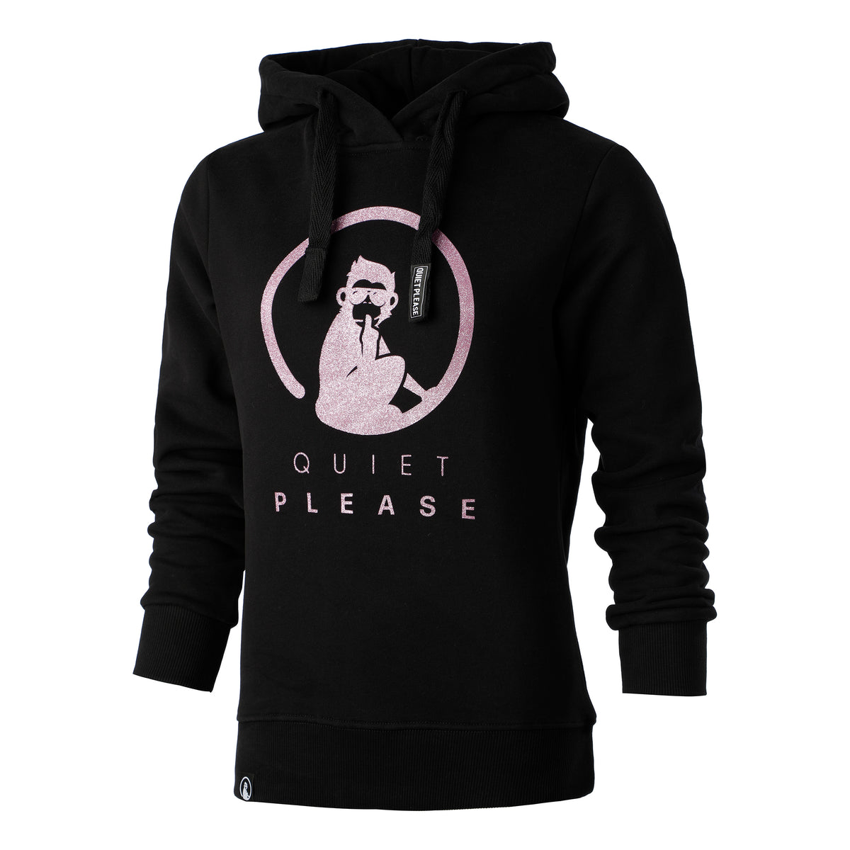 Quiet Please Baseline Logo Glitter Sudadera con capucha Mujeres - negro, rosa
