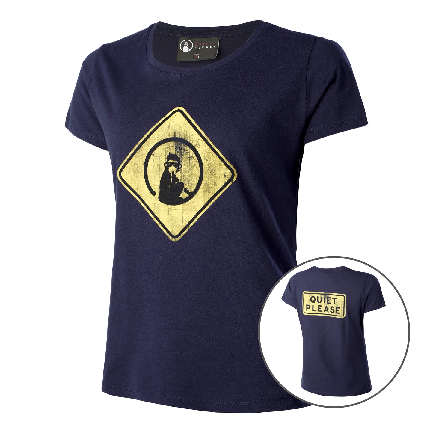 Quiet Please Australia Road Sign Camiseta de manga corta Mujeres - azul oscuro, amarillo