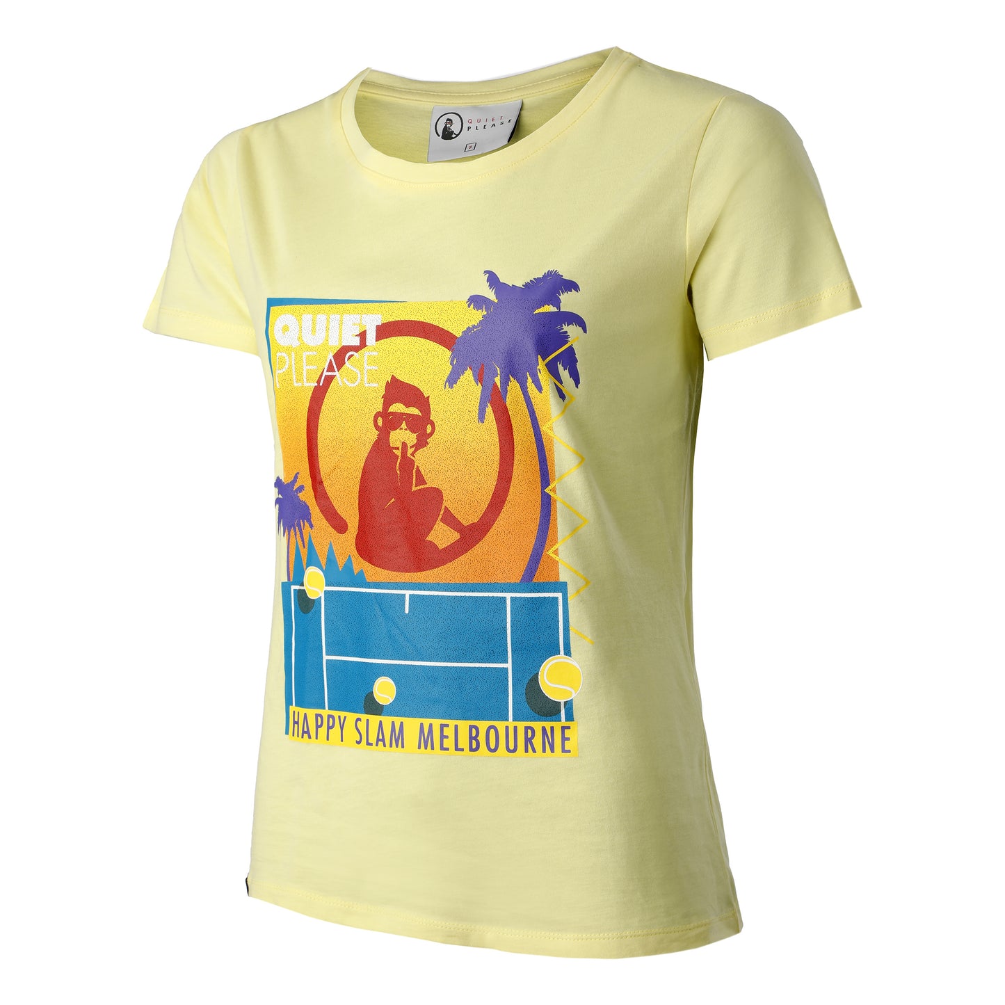 Quiet Please Happy Slam Camiseta De Manga Corta Mujeres-Amarillo,Multicolor