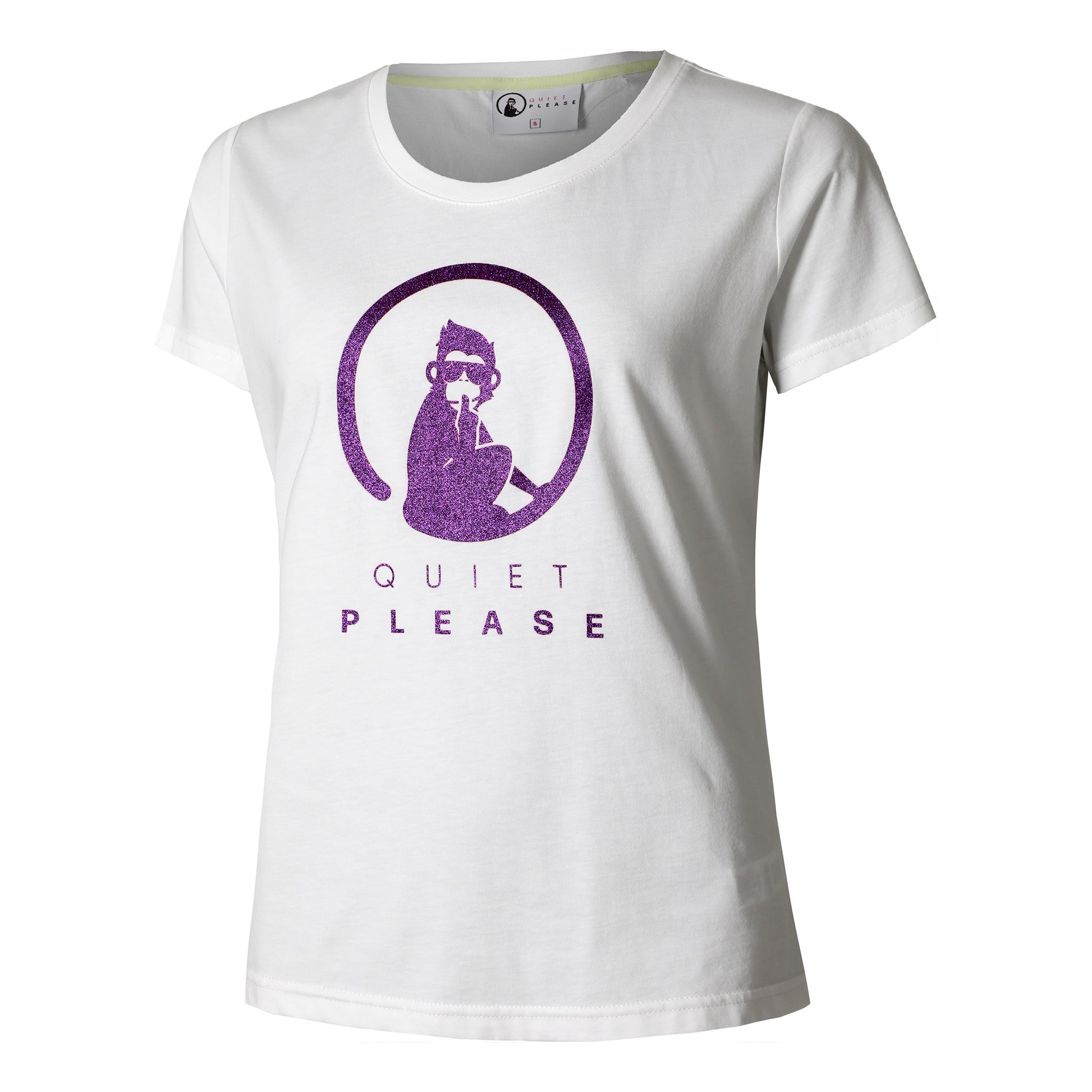 Quiet Please Baseline Glitter Camiseta De Manga Corta Mujeres-Blanco