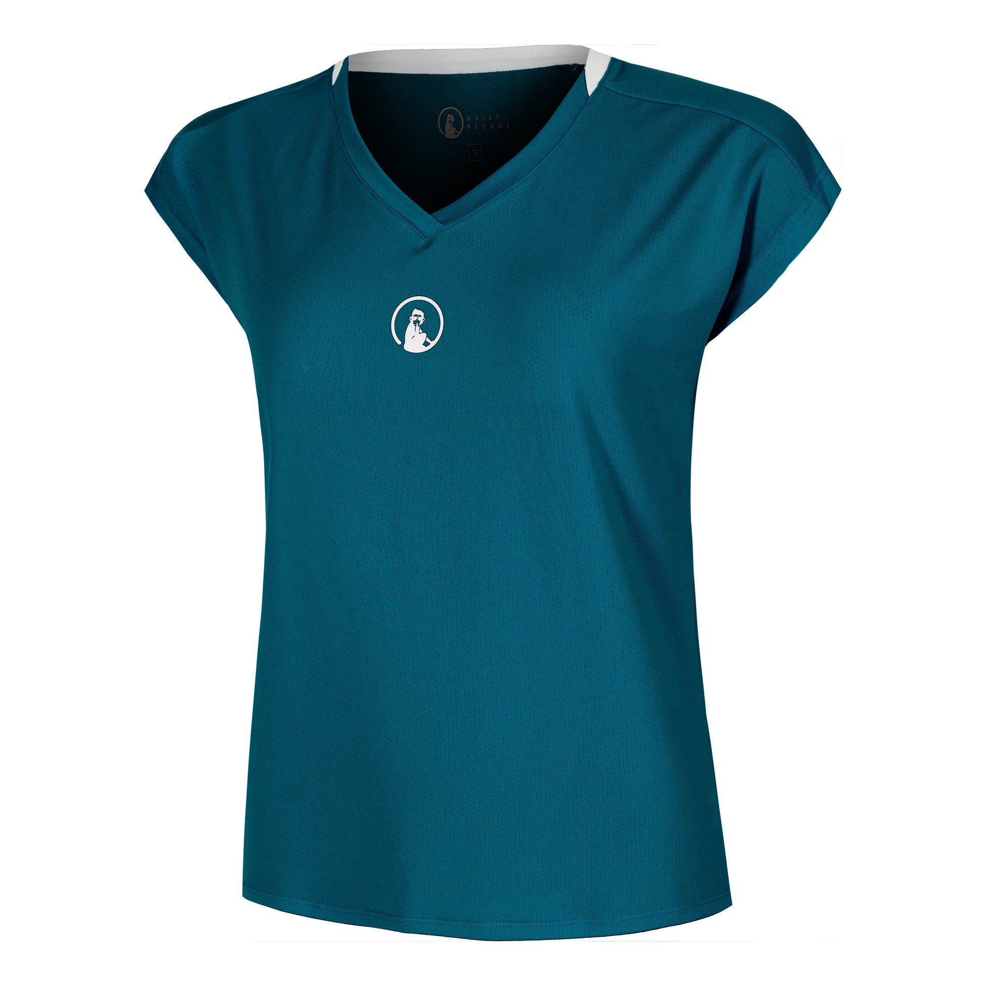 Quiet Please Create Volley Camiseta De Manga Corta Mujeres-Color Petróleo,Blanco