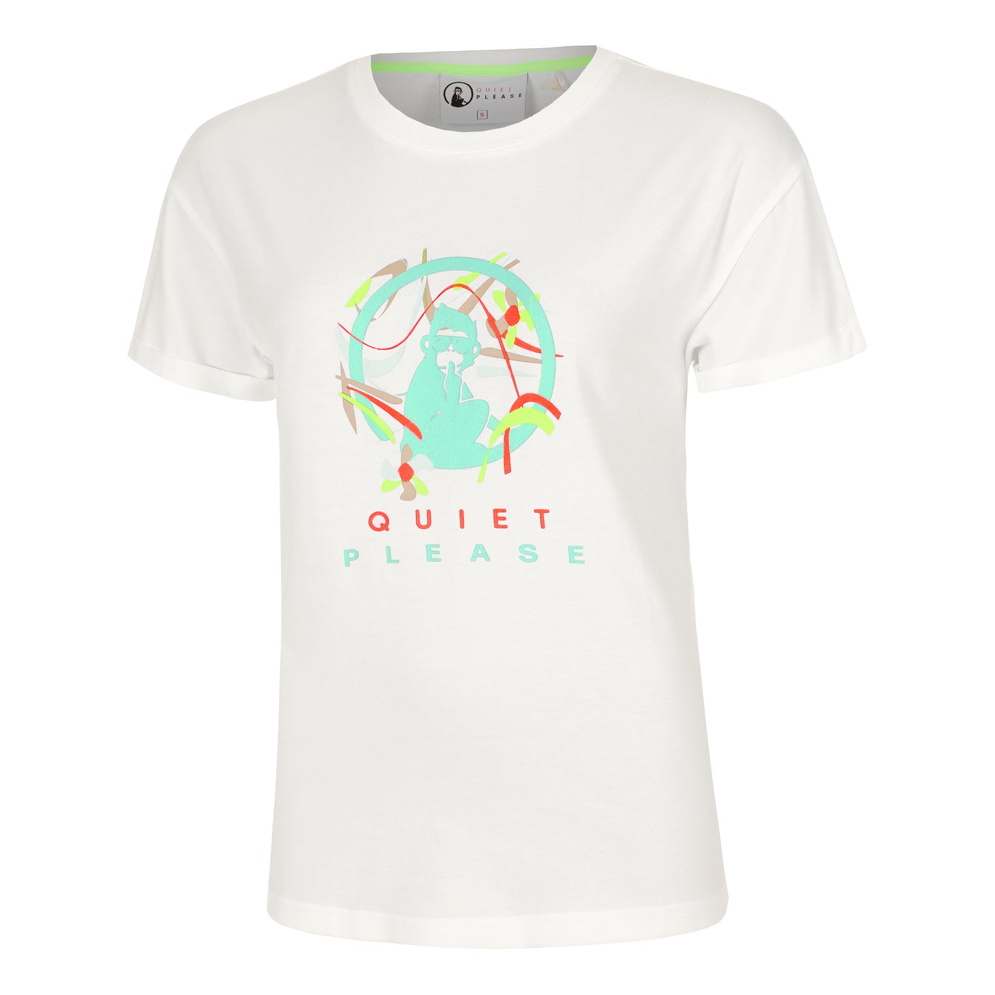 Quiet Please Wild Sketchy Camiseta De Manga Corta Mujeres-Blanco,Multicolor