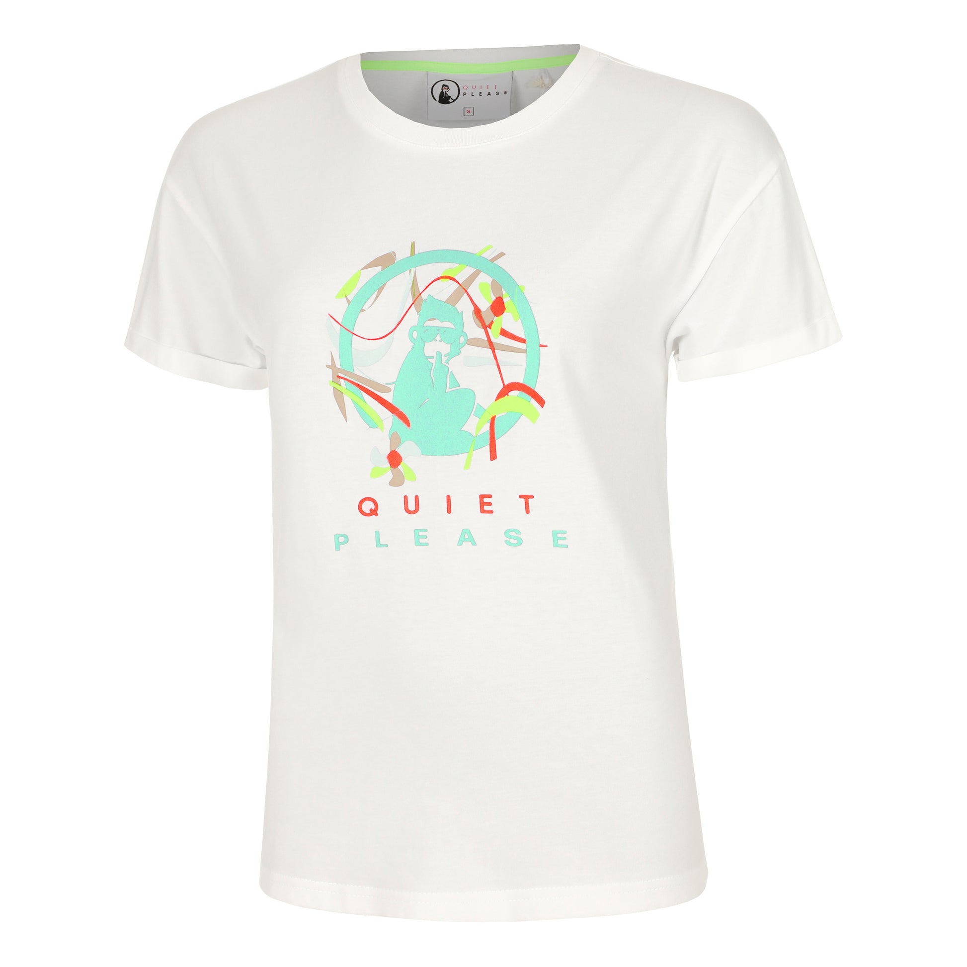 Quiet Please Wild Sketchy Camiseta De Manga Corta Mujeres-Blanco,Multicolor