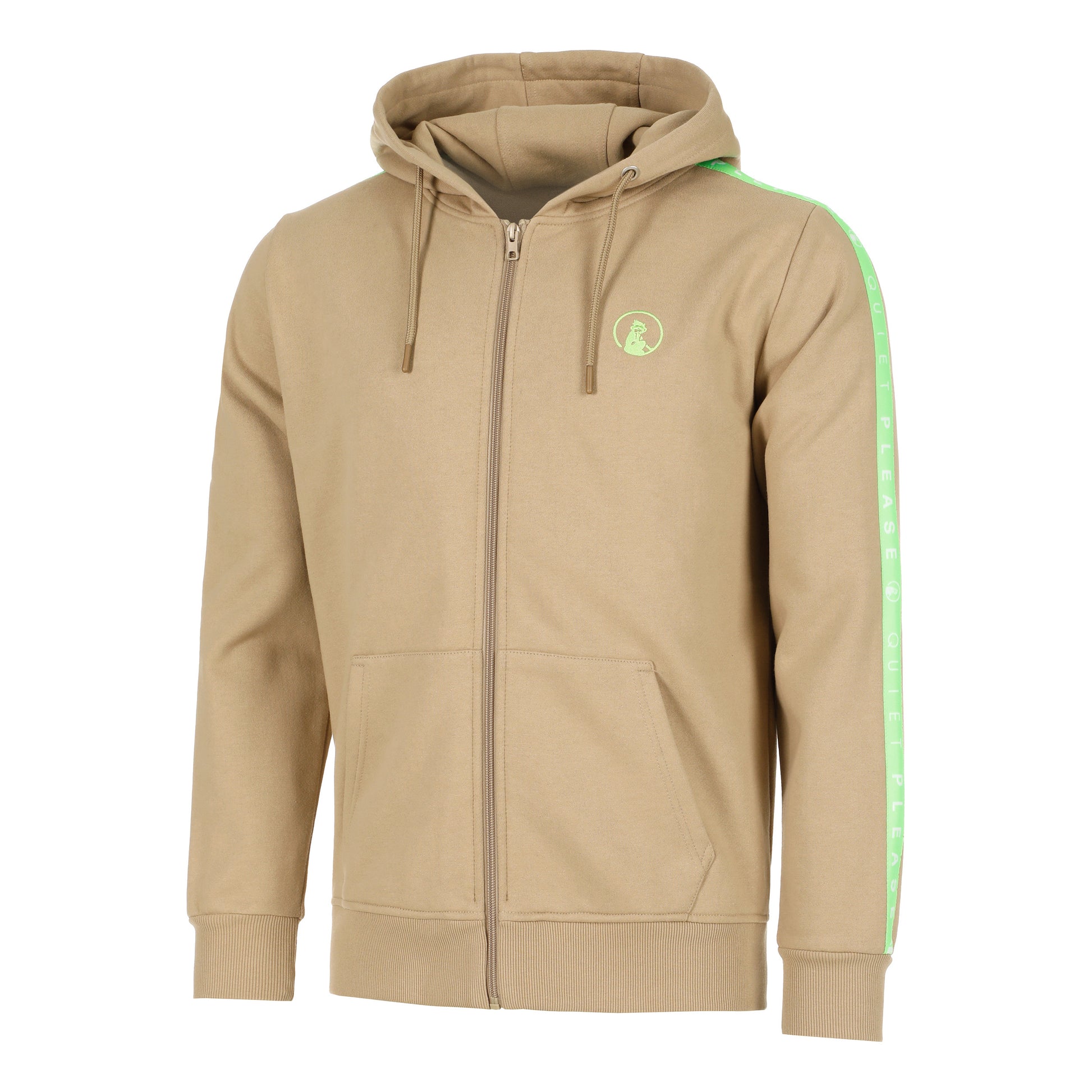 Quiet Please Wild Taped Zip Sudadera Con Cremallera Hombres-Beige,Verde Neón