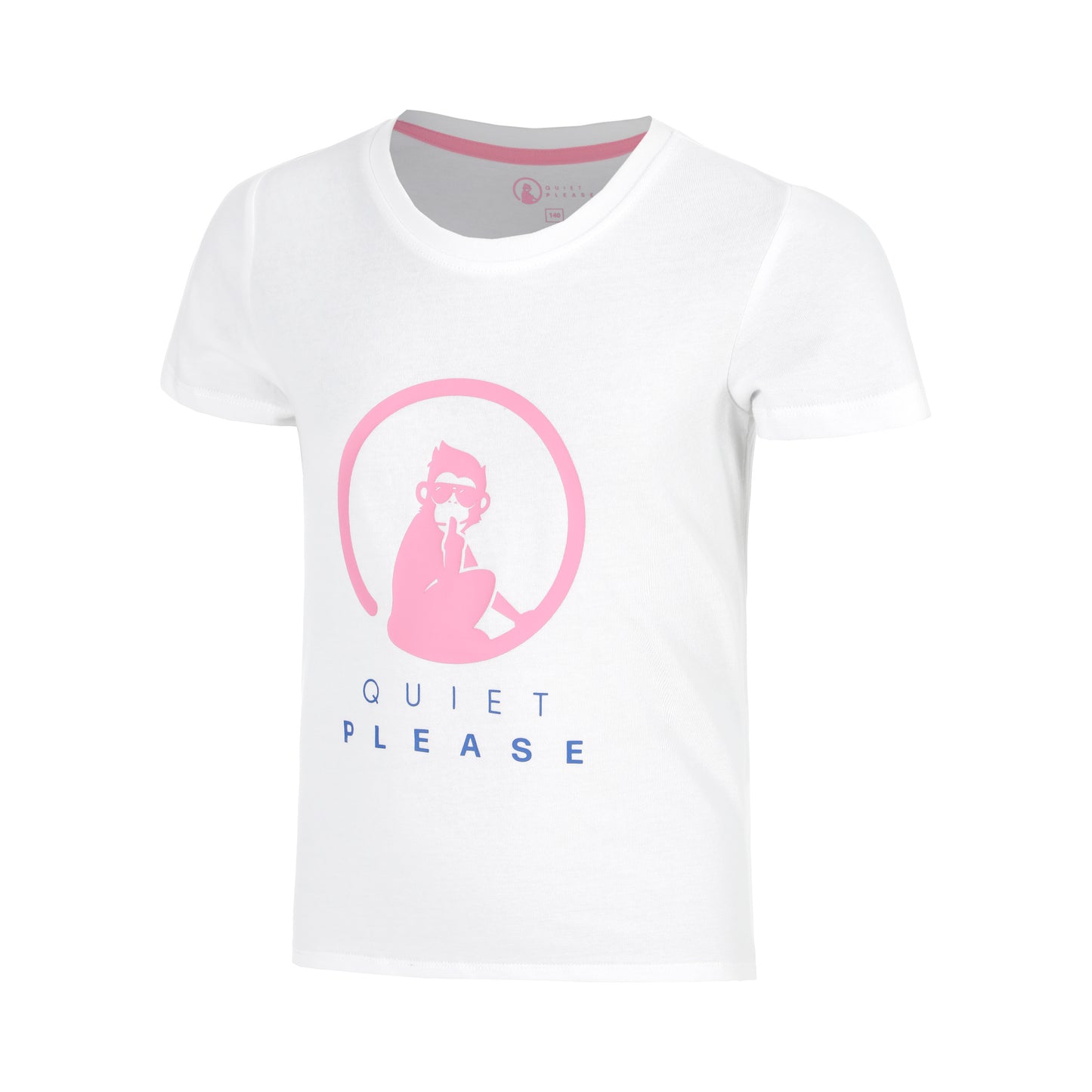Quiet Please Baseline Logo Camiseta de manga corta Chicas-blanco, rosa neón