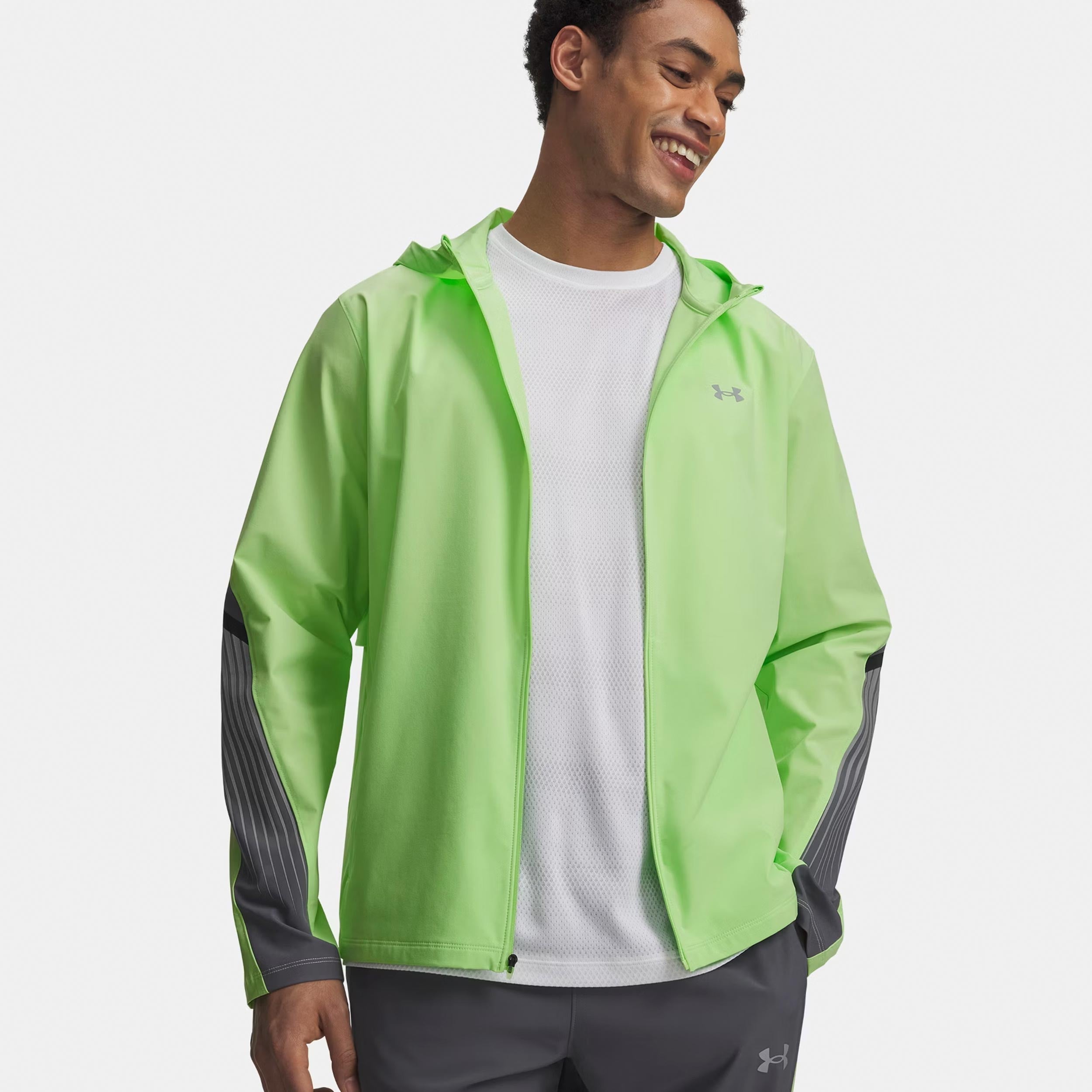 Under Armour Velociti Storm Hooded  Chaqueta para correr Hombres-verde neón, gris oscuro