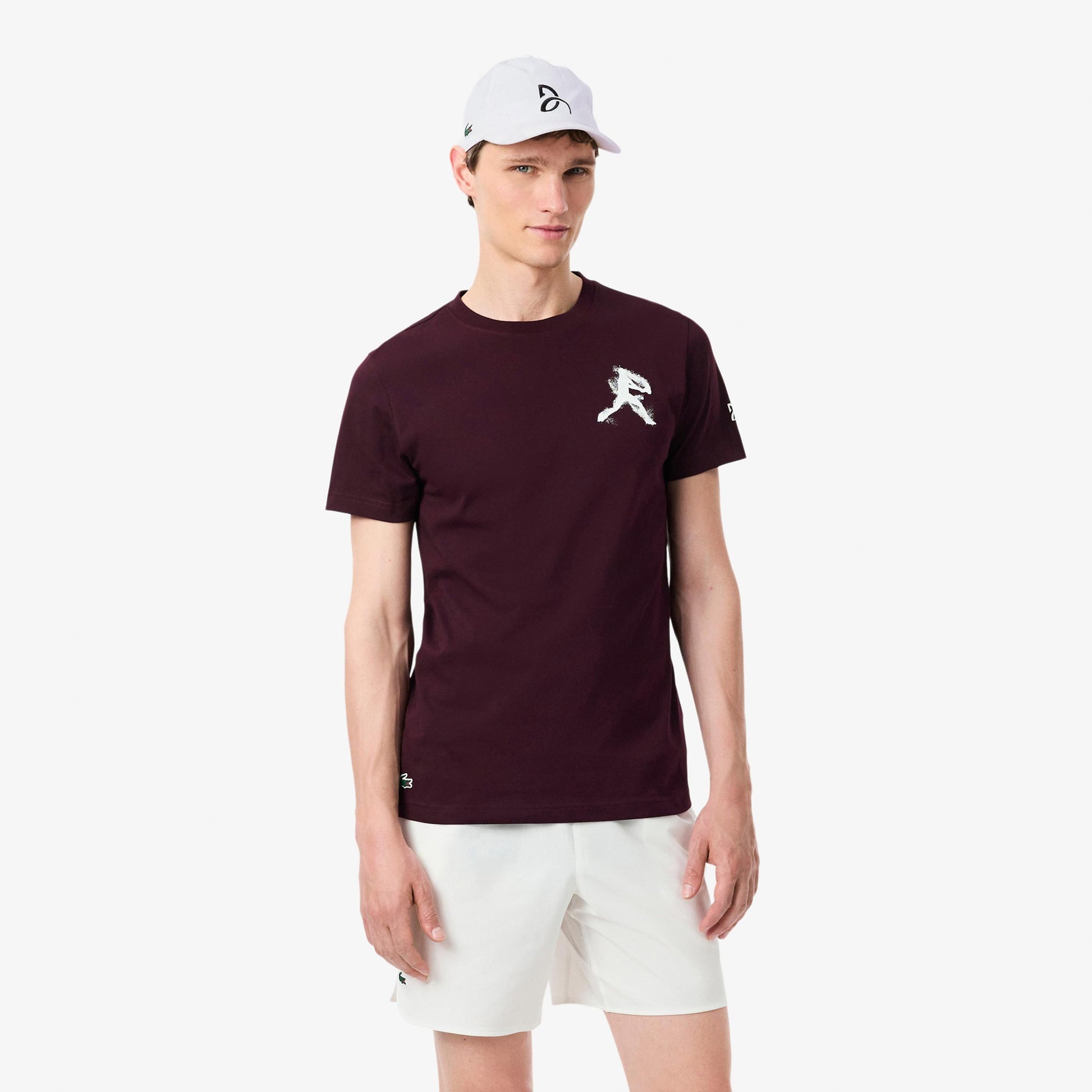 Lacoste & Cap Camiseta de manga corta Hombres - rojo vino, blanco