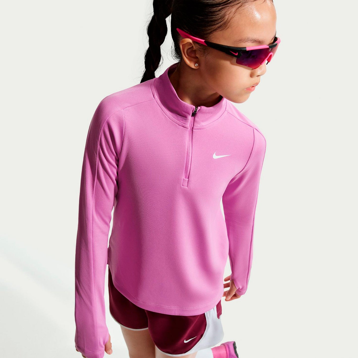 Nike Dri-Fit Half-Zip Camiseta de manga larga Chicas-morado, blanco