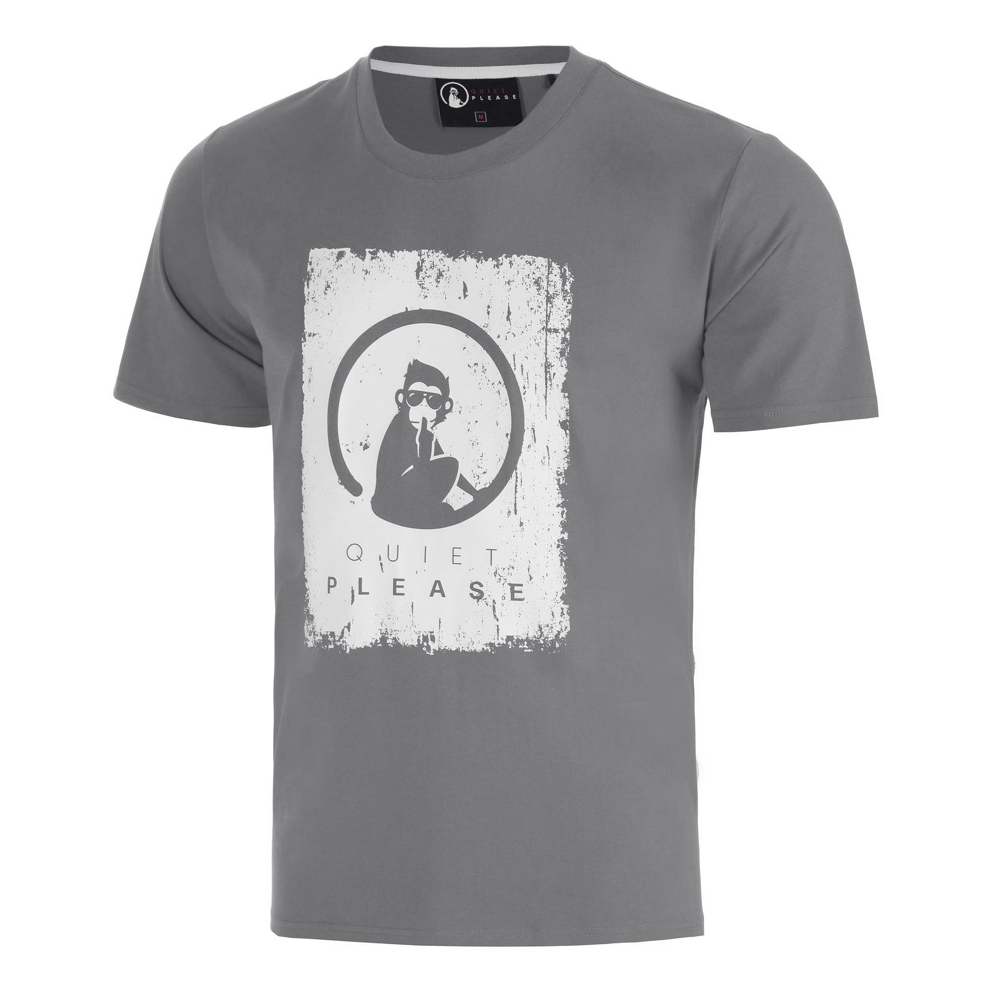 Quiet Please Crush Scraped Camiseta de manga corta Hombres-gris oscuro, gris claro
