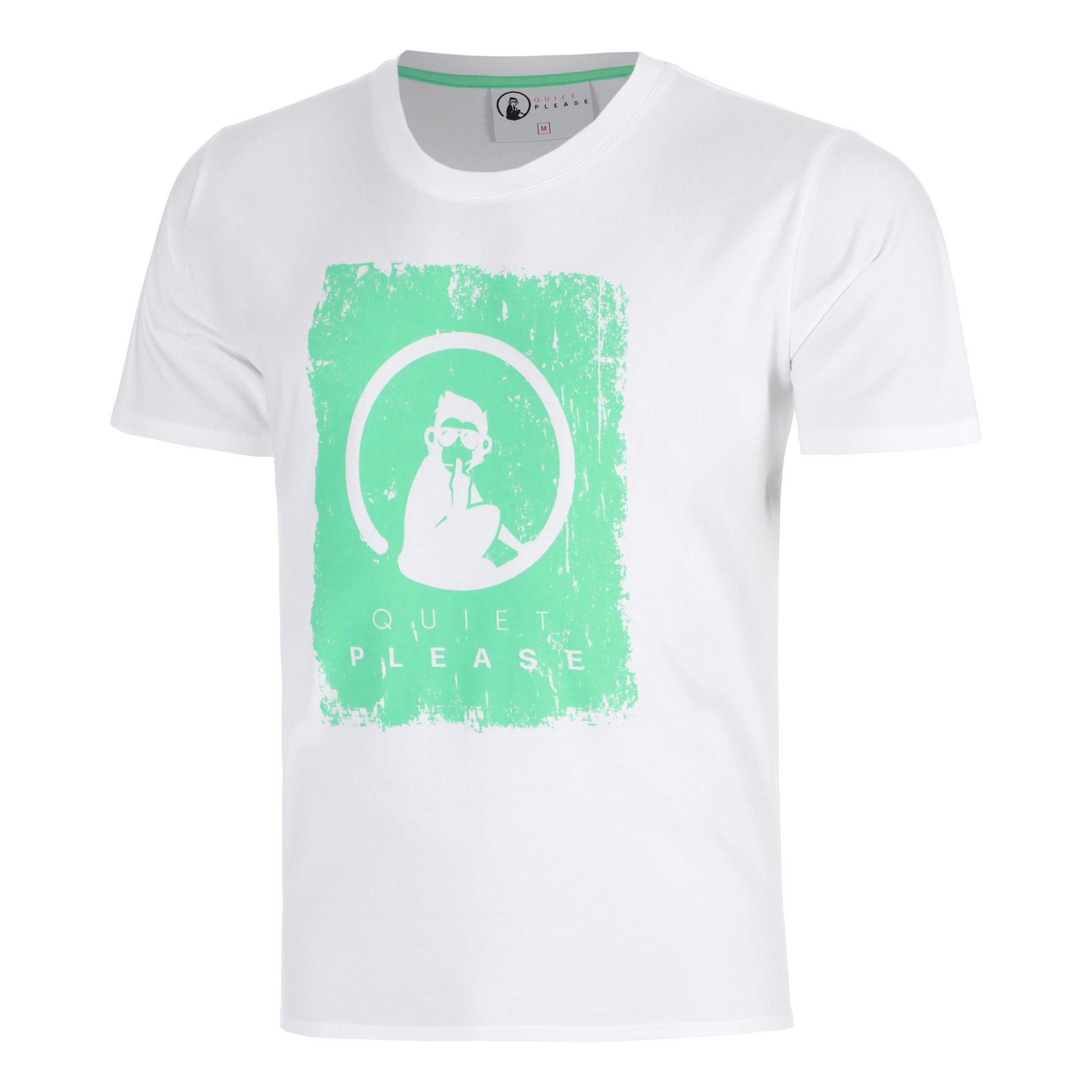 Quiet Please Crush Scraped Camiseta de manga corta Hombres-blanco, verde
