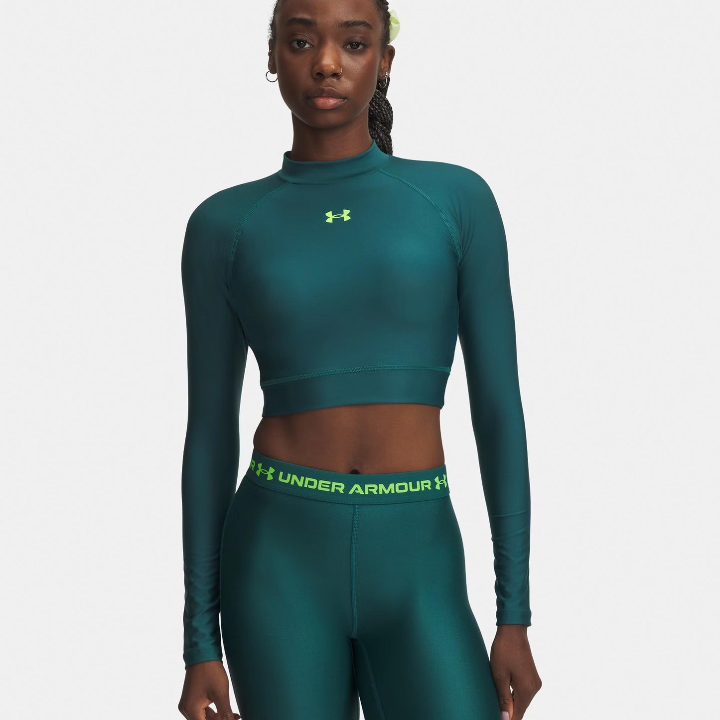 Under Armour HeatGear Crop Mock Camiseta de manga larga Mujeres-verde, verde