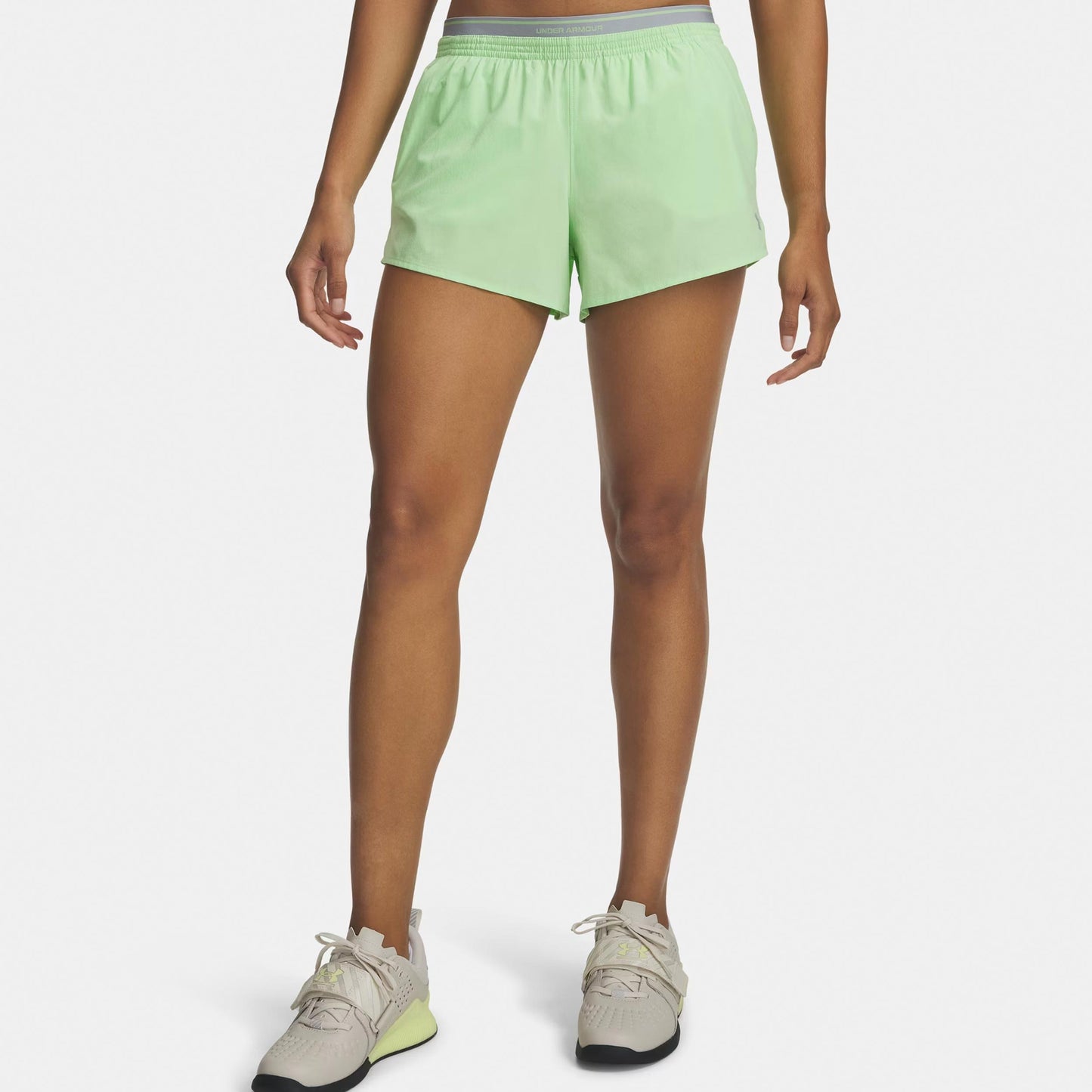 Under Armour Vanish Woven 3in Shorts Mujeres-verde, gris