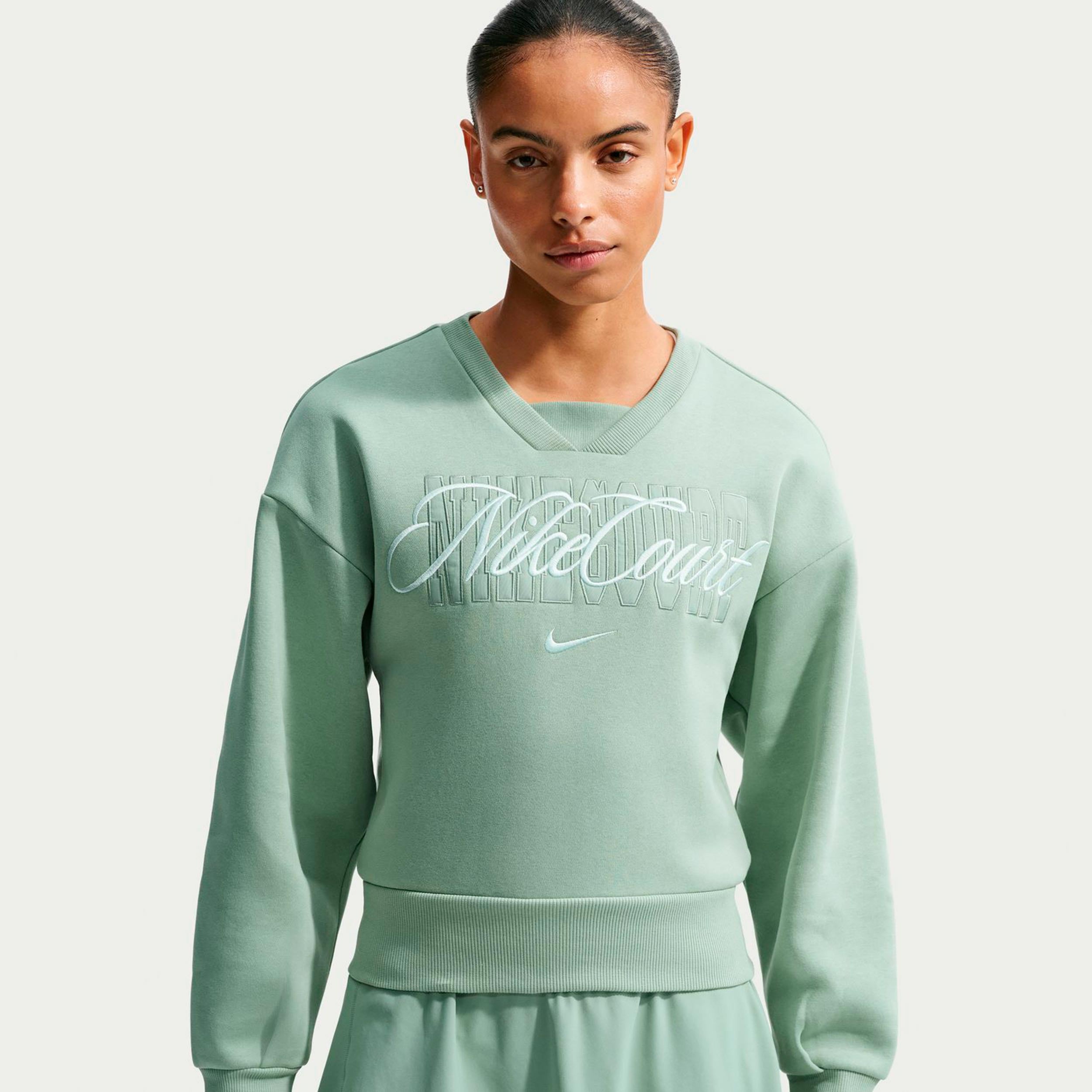 Nike Court Fleece Crew Sudadera Mujeres - blanco rot, verde
